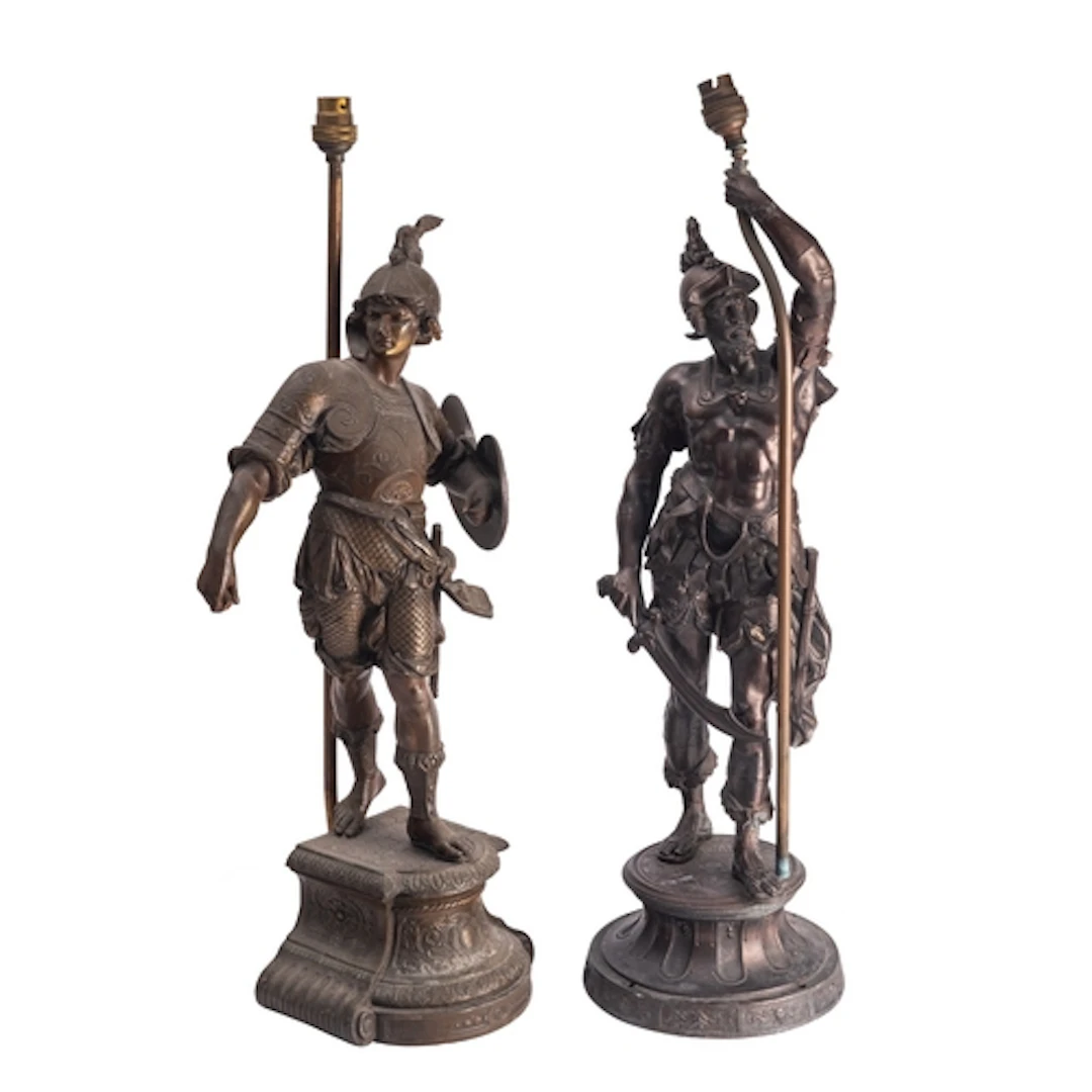 Two similar Continental spelter figural table lamps, late 19...