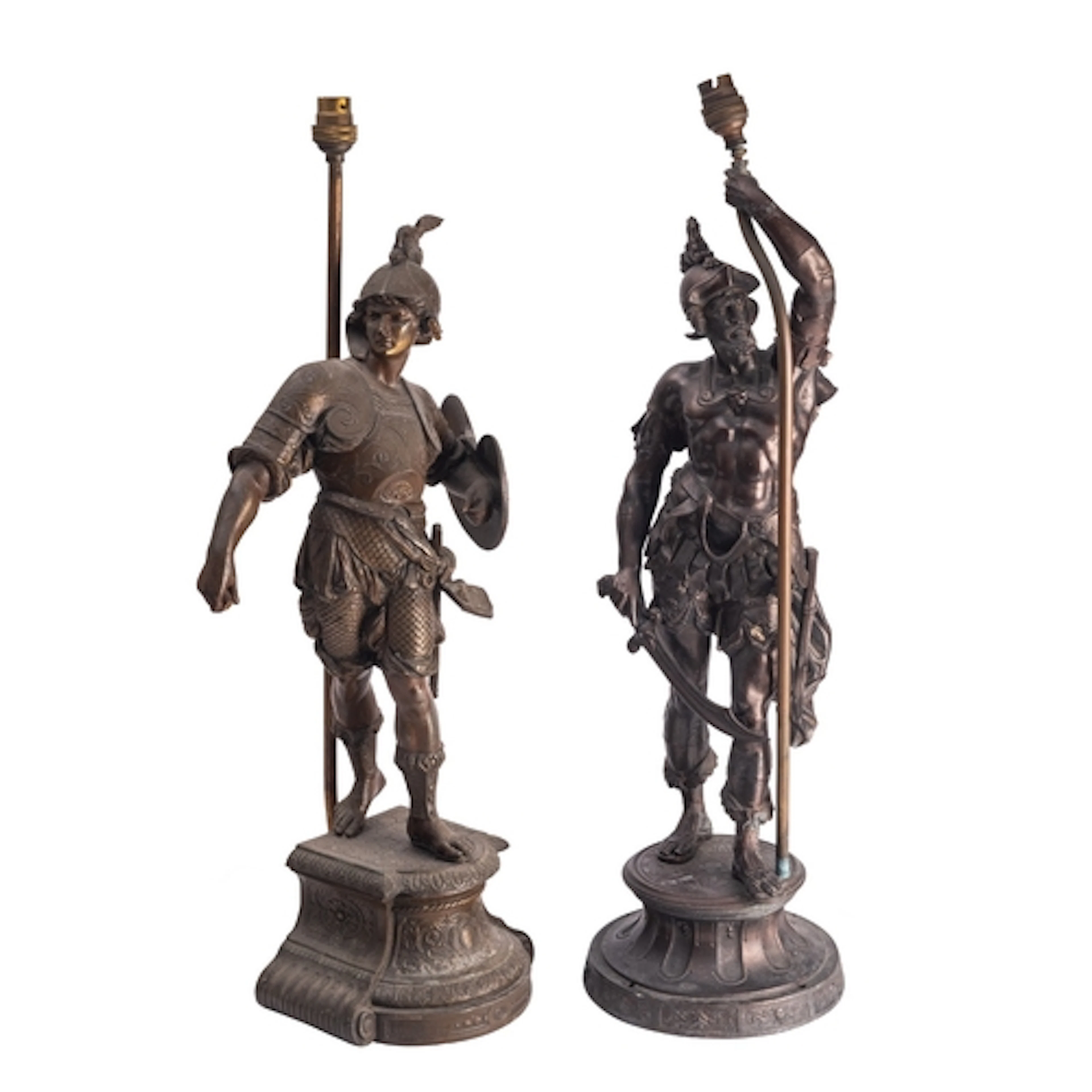 Two similar Continental spelter figural table lamps, late 19...