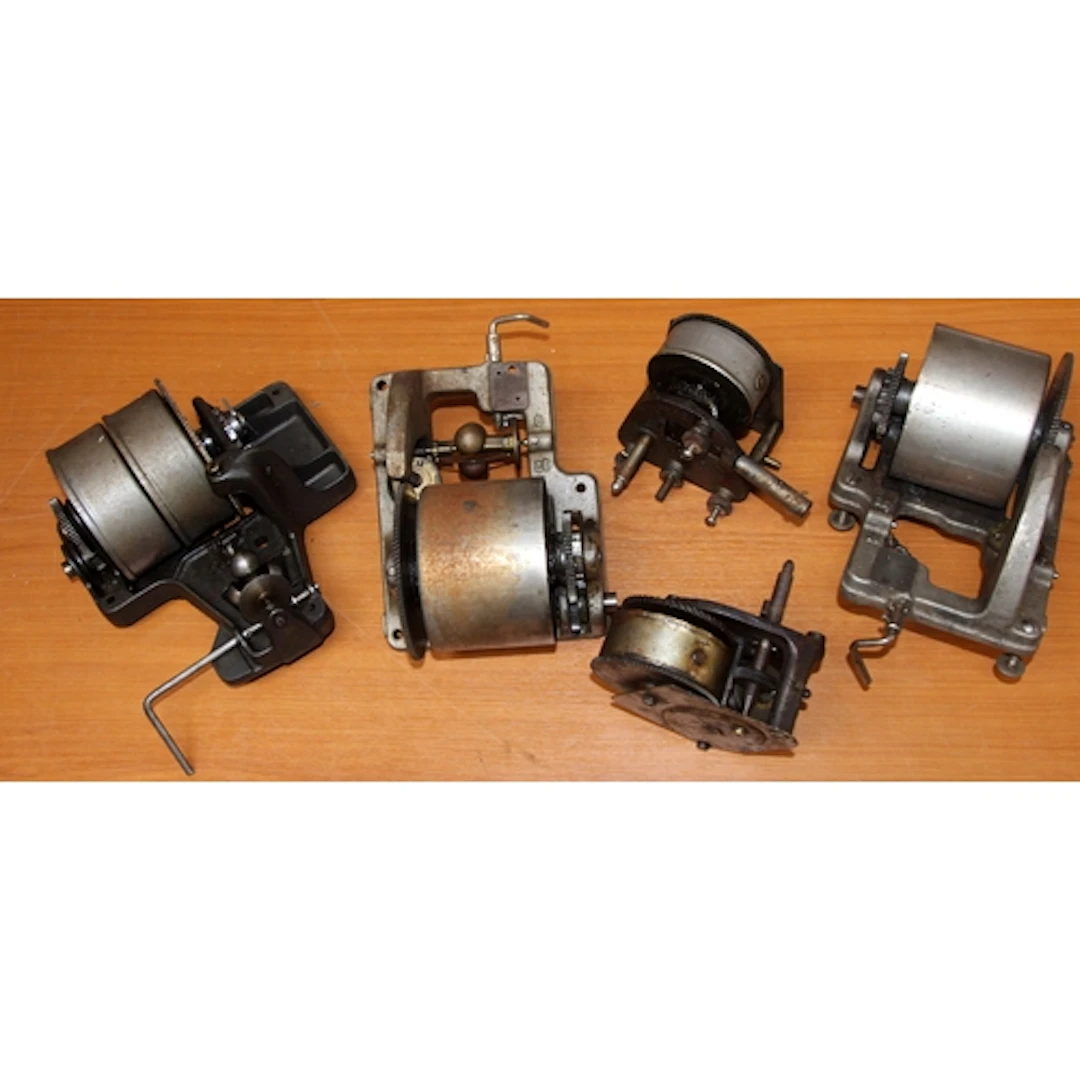 Five vintage HMV gramophone motors