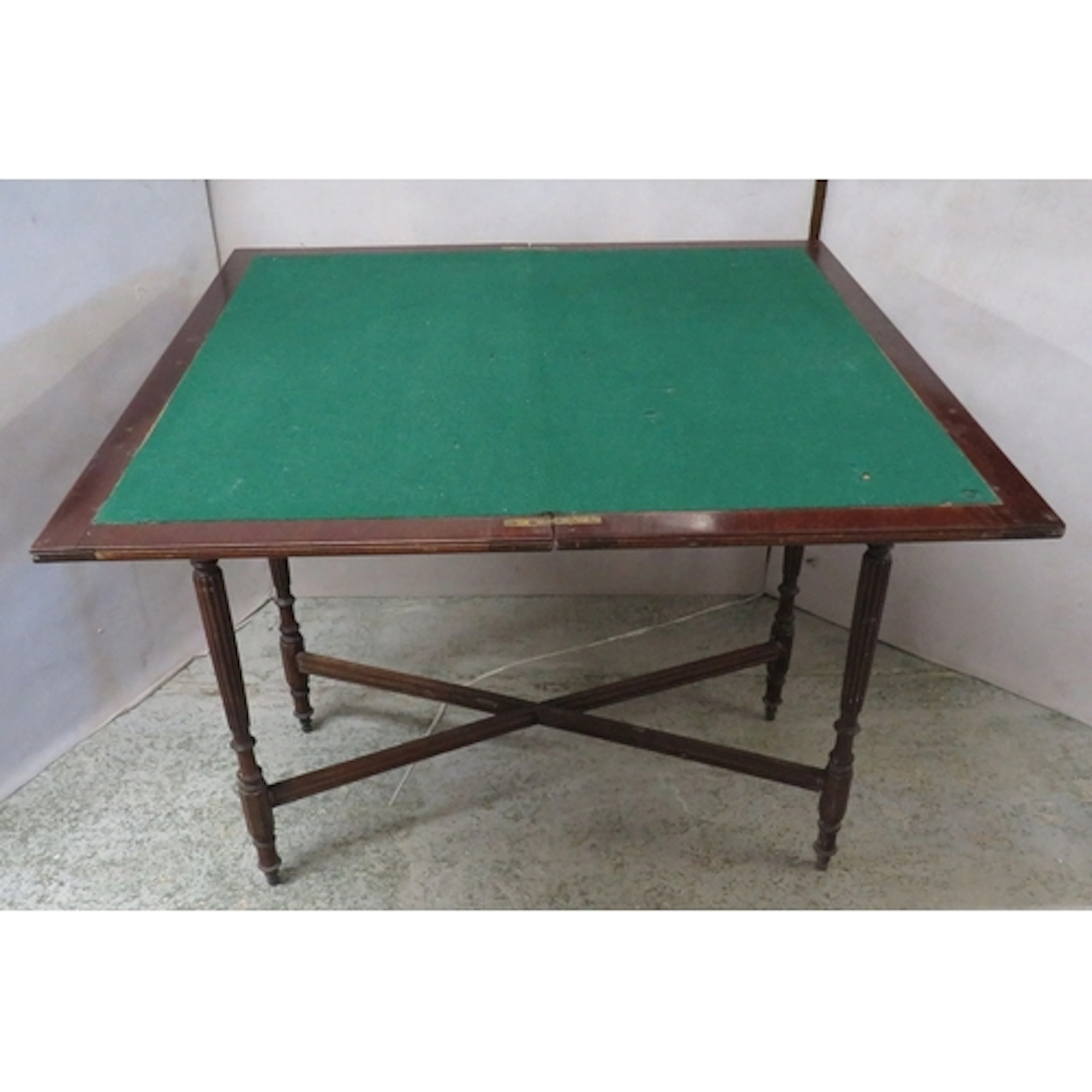 Dark Wooden Side Table folding to card table, green baize to...