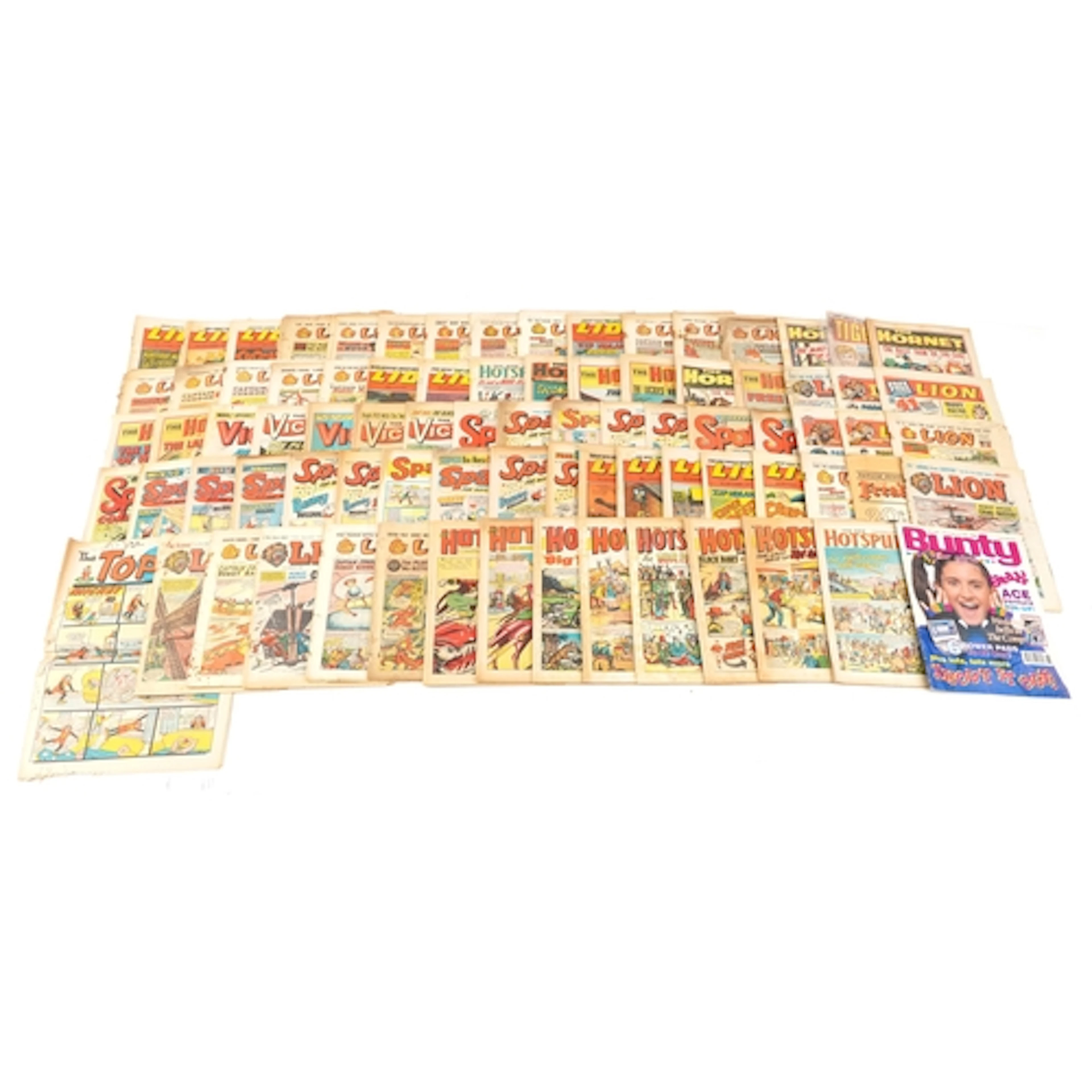 A collection of vintage comics including Lion, The Hornet an...