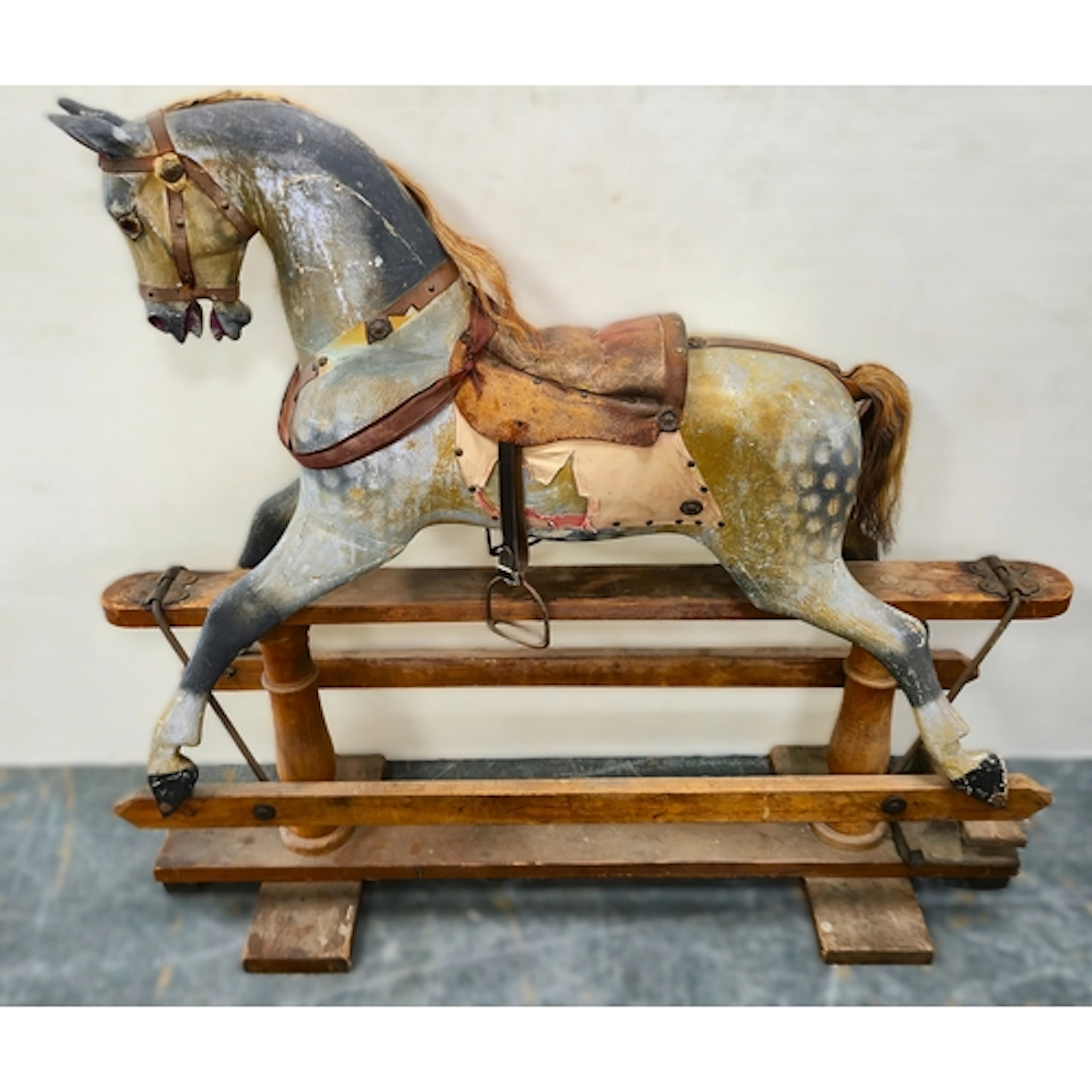 Victorian Dapple Grey rocking horse, with horsehair mane and...