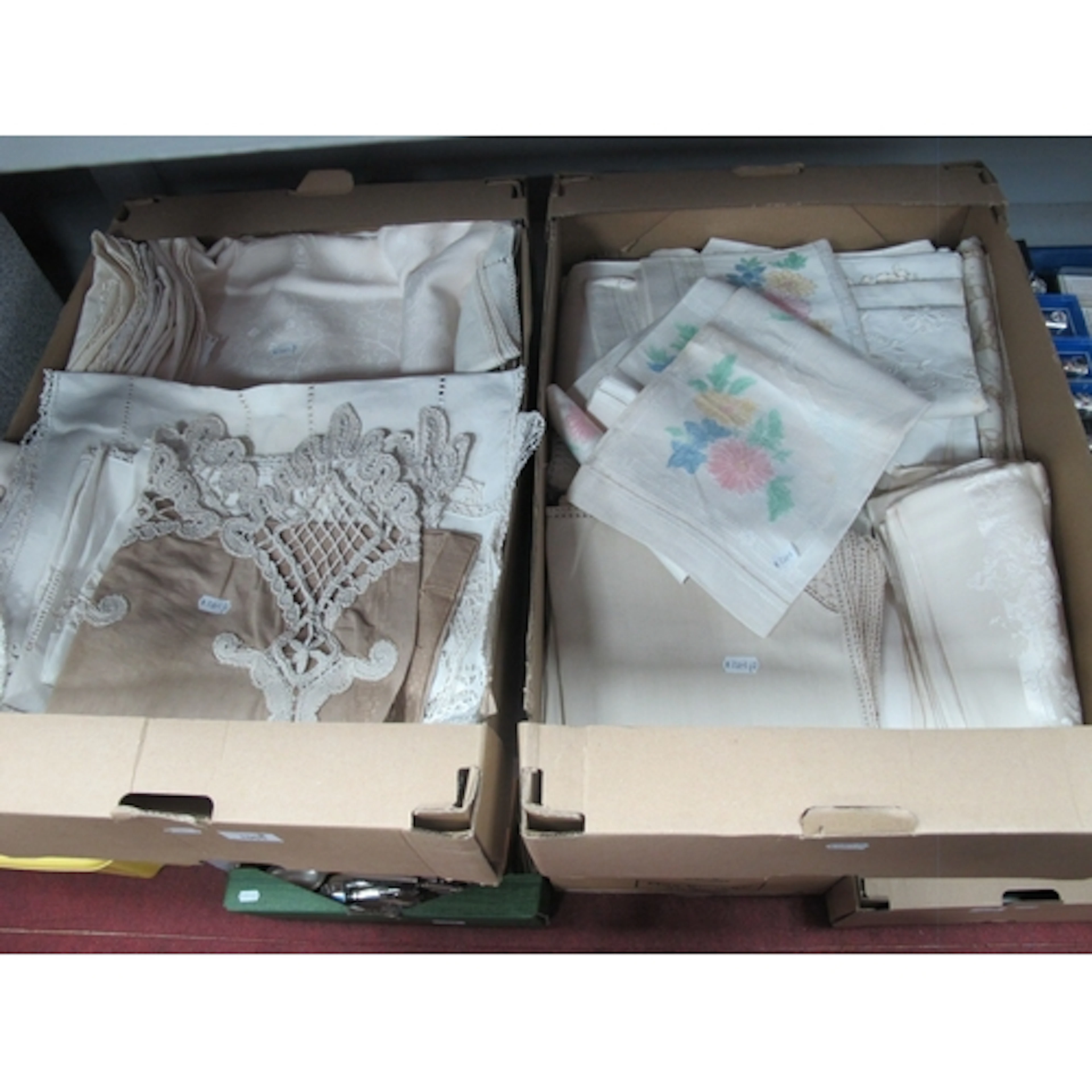 Quantity of vintage household linens and textiles, including...