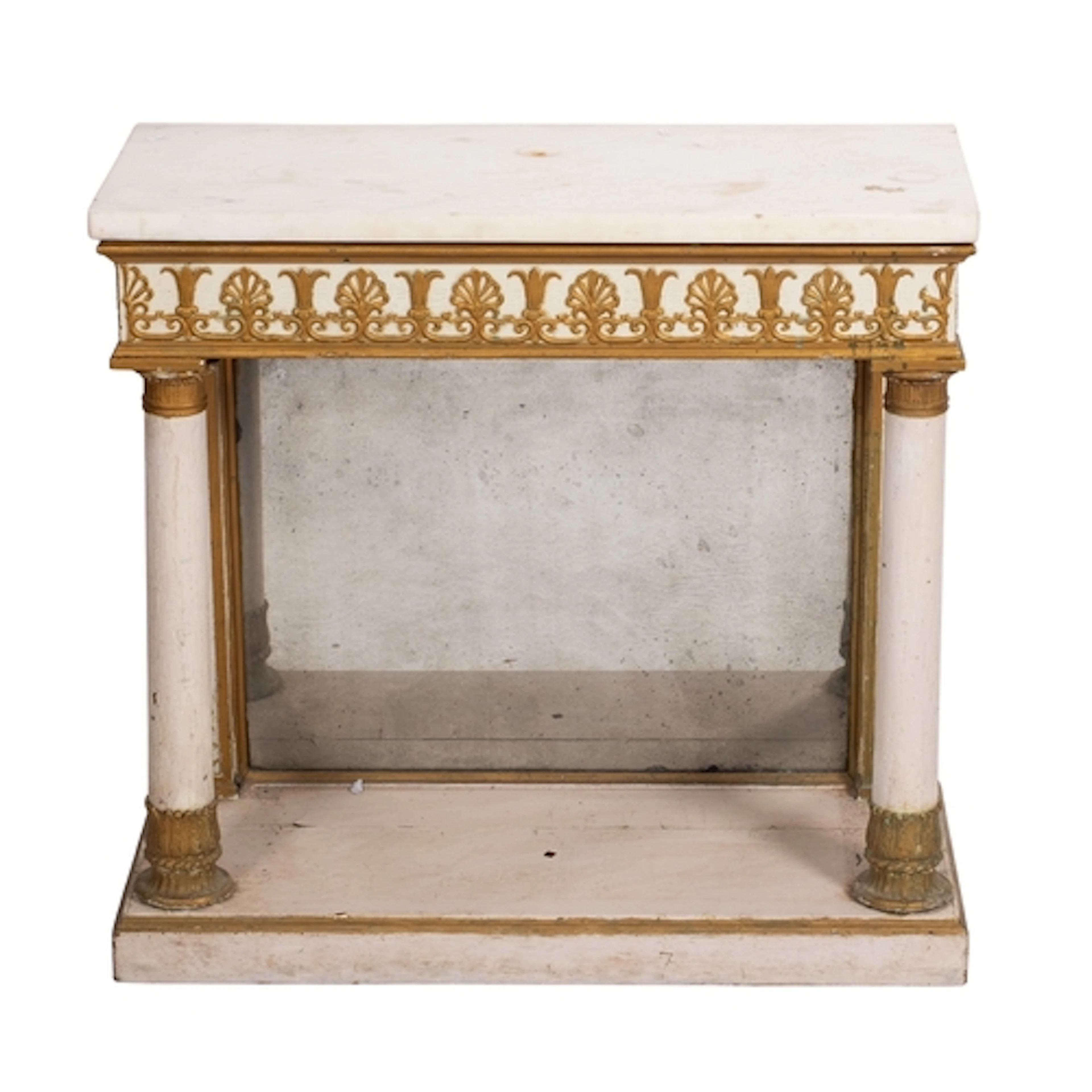 A marble topped and painted wood console table in Louis XVI ...