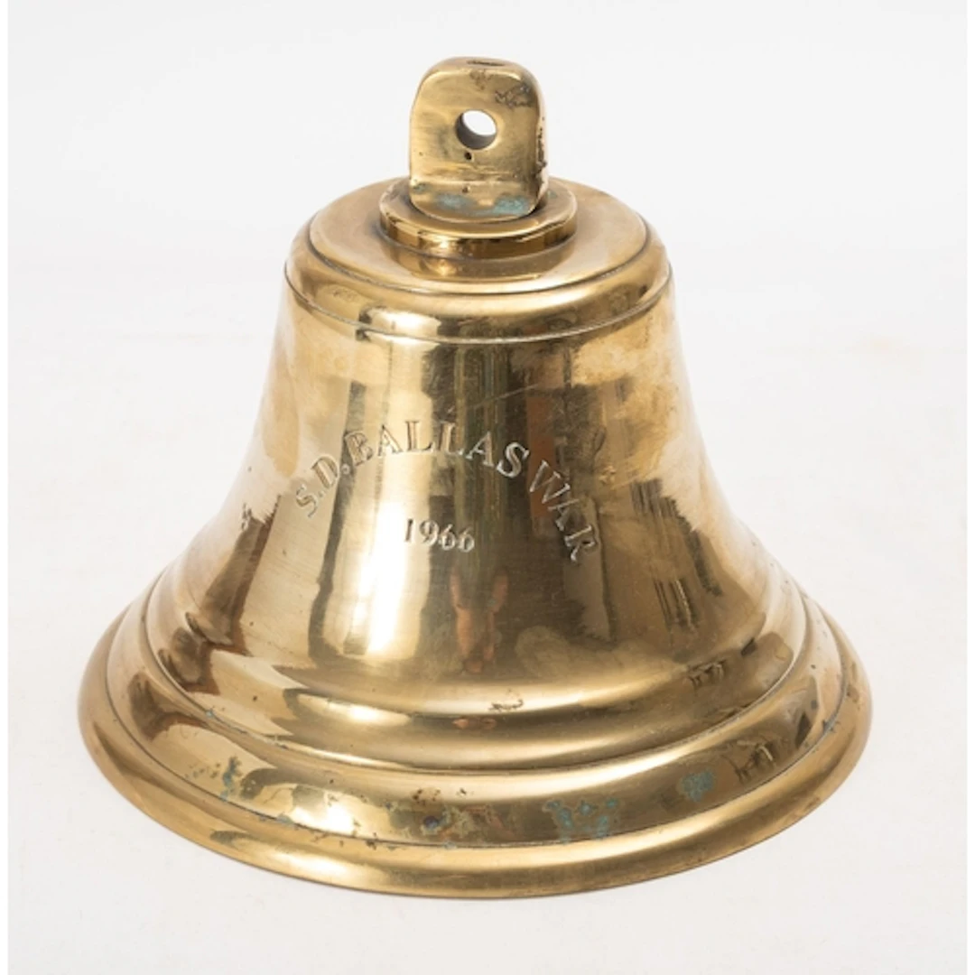 A mid 20th Century brass ships bell for SD Ballas War 1966. ...