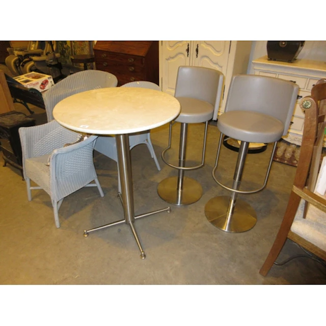 Pair of Kitchen Bar Stools with Marble Effect Top Tall Table