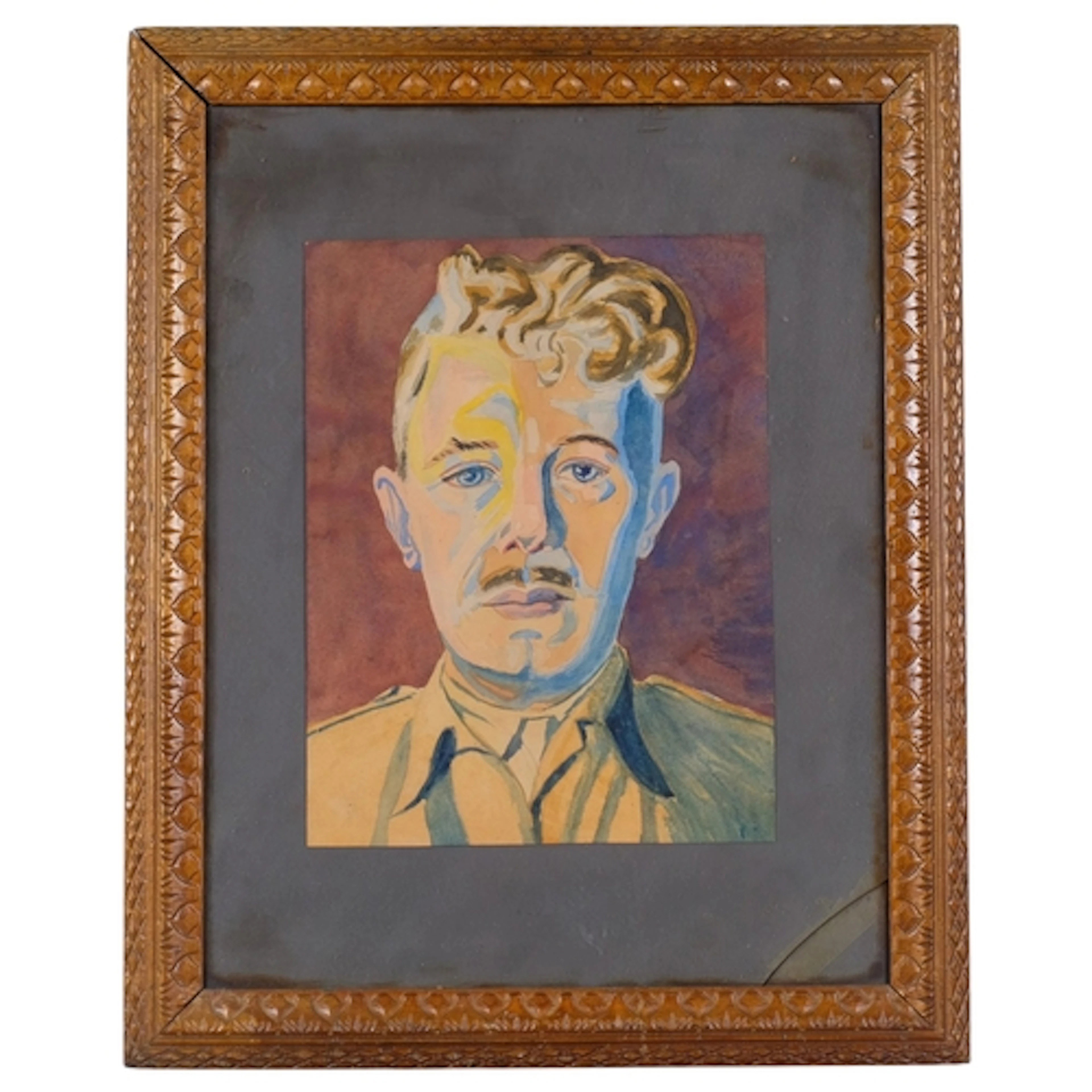 Portrait of a man, mid-20th century watercolour, unsigned, 3...
