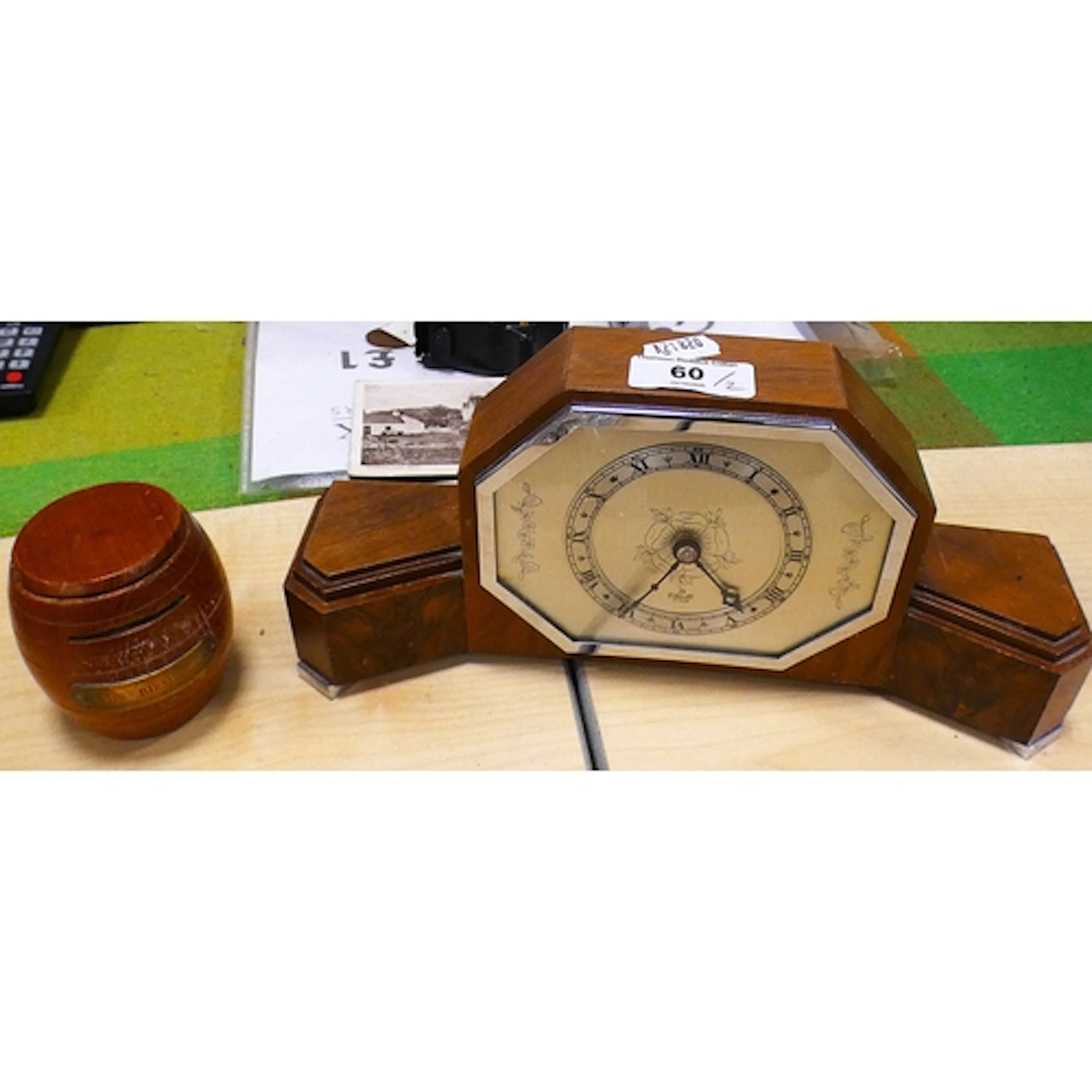Elliot walnut cased mantel clock with silvered dial, and bar...