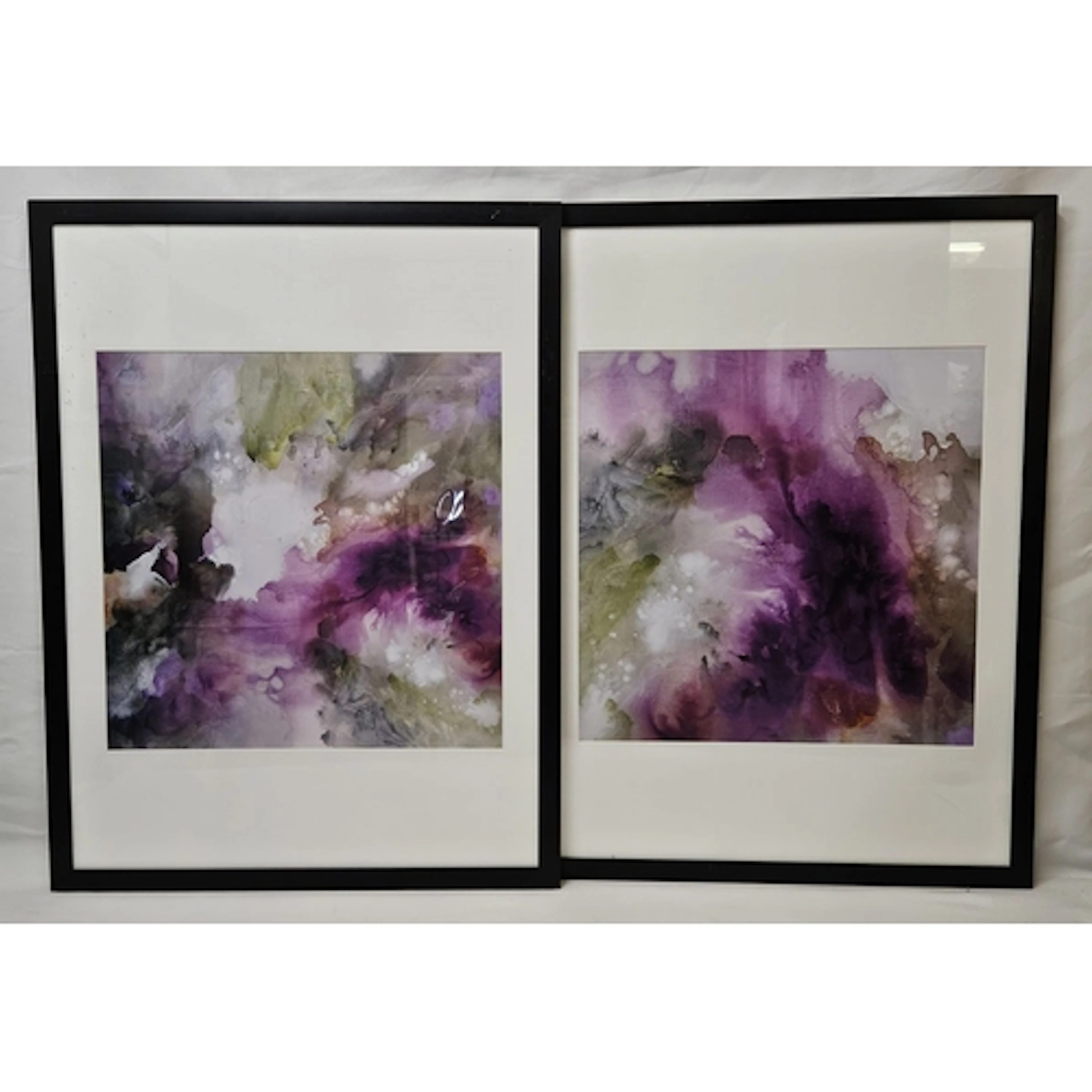 Pair F/g Prints, abstract compositions in purple, each appro...