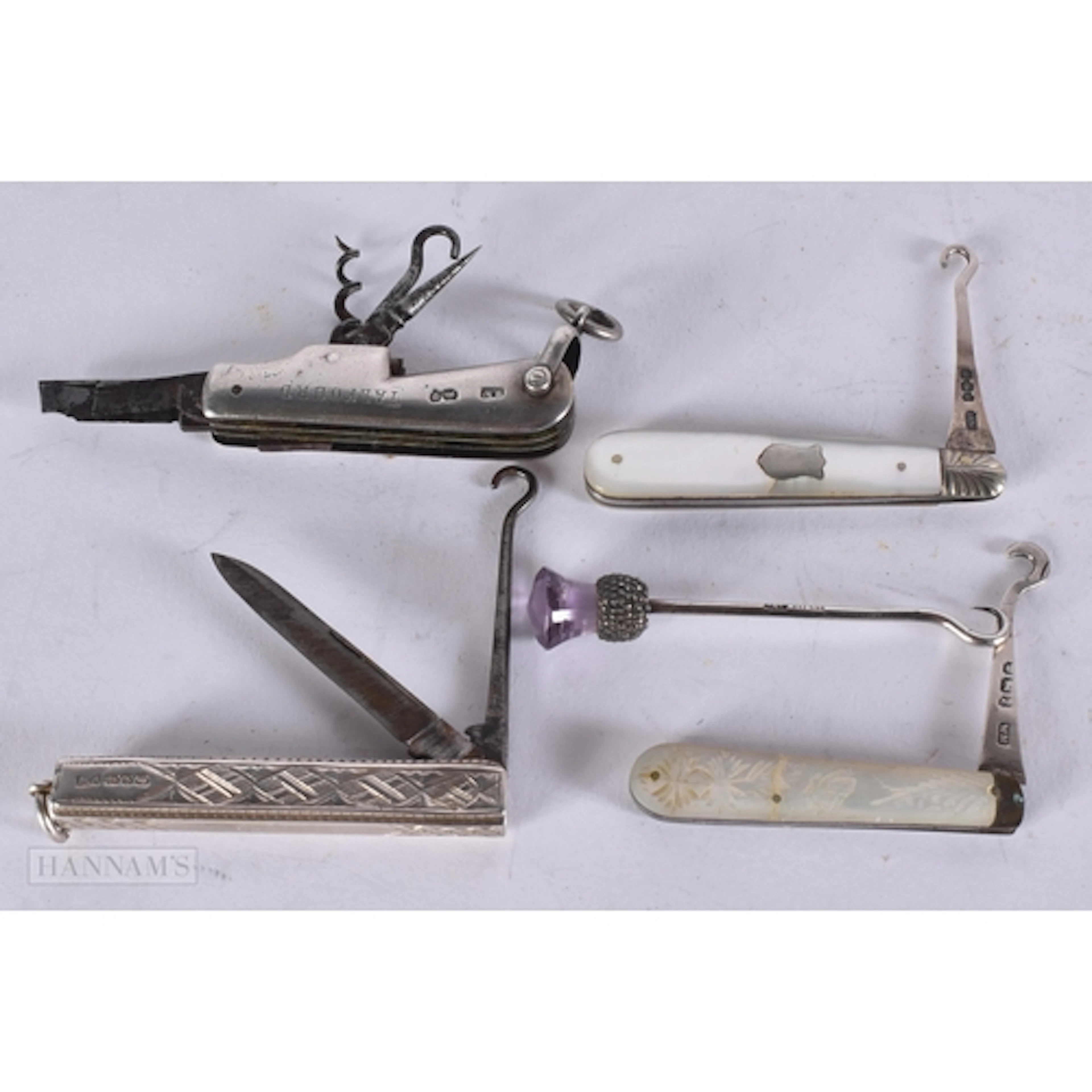 A VICTORIAN SAMSON MORDEN SILVER COMBINATION KNIFE together ...