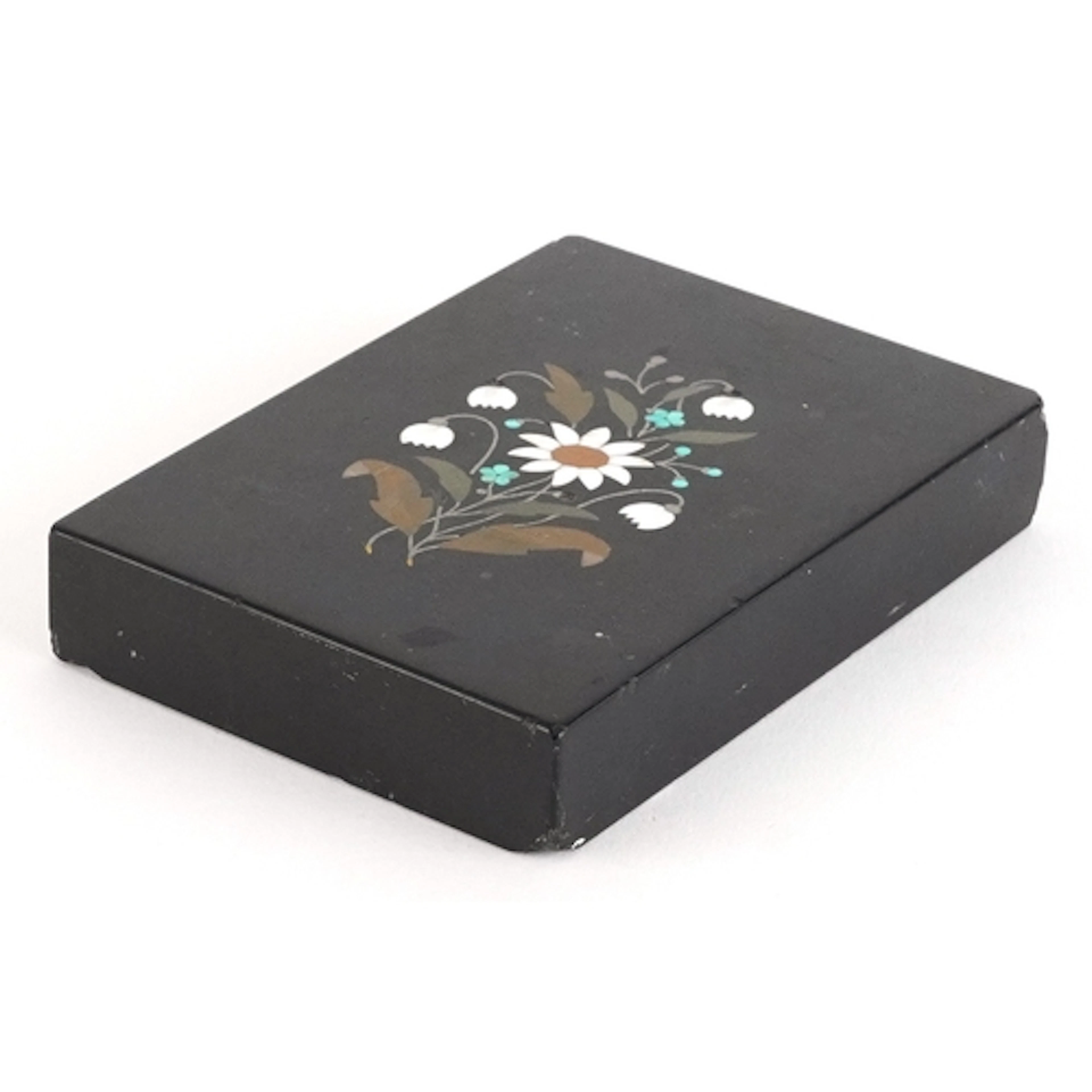 Italian pietra dura panel inlaid with flowers, 12cm x 8.5cm.
