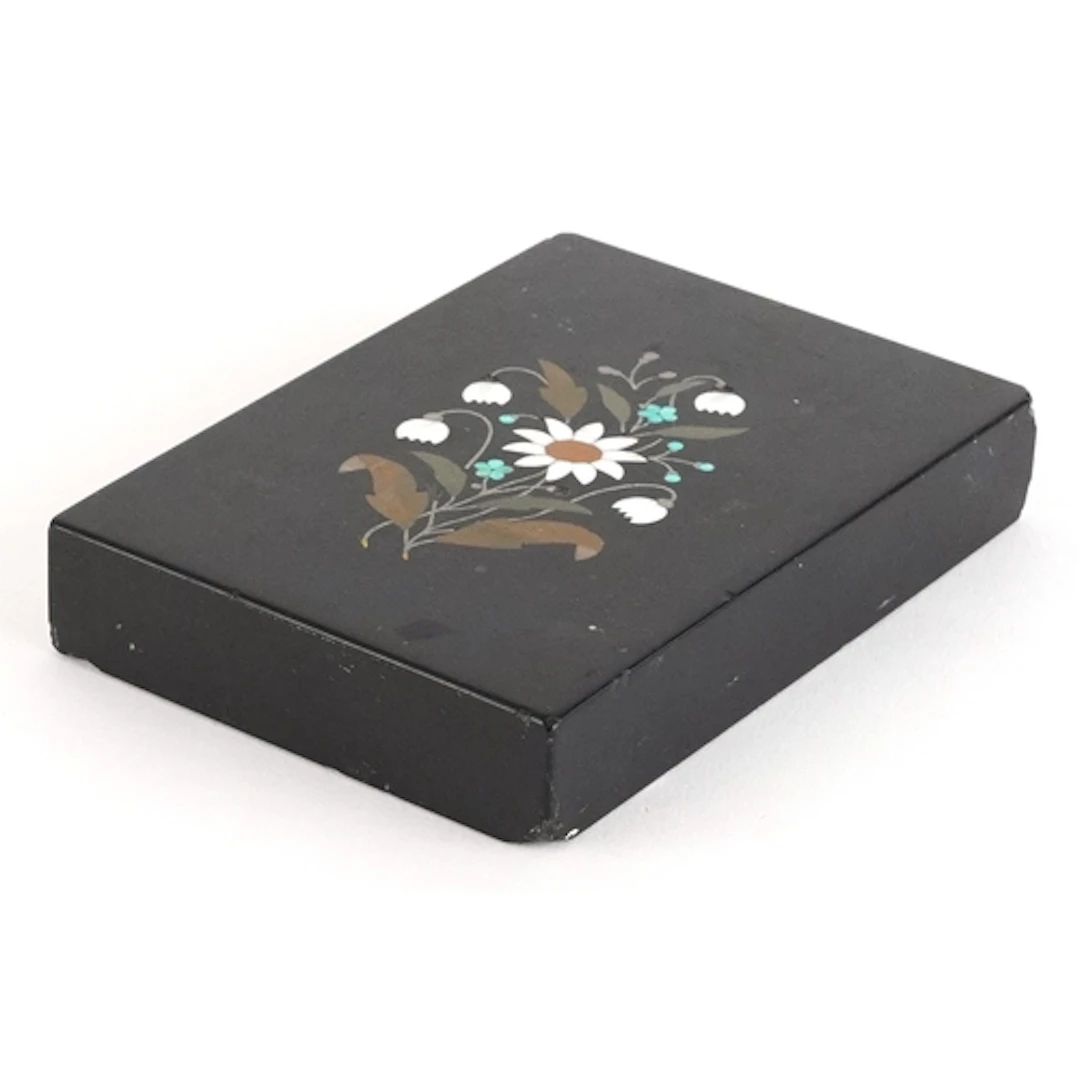 Italian pietra dura panel inlaid with flowers, 12cm x 8.5cm.