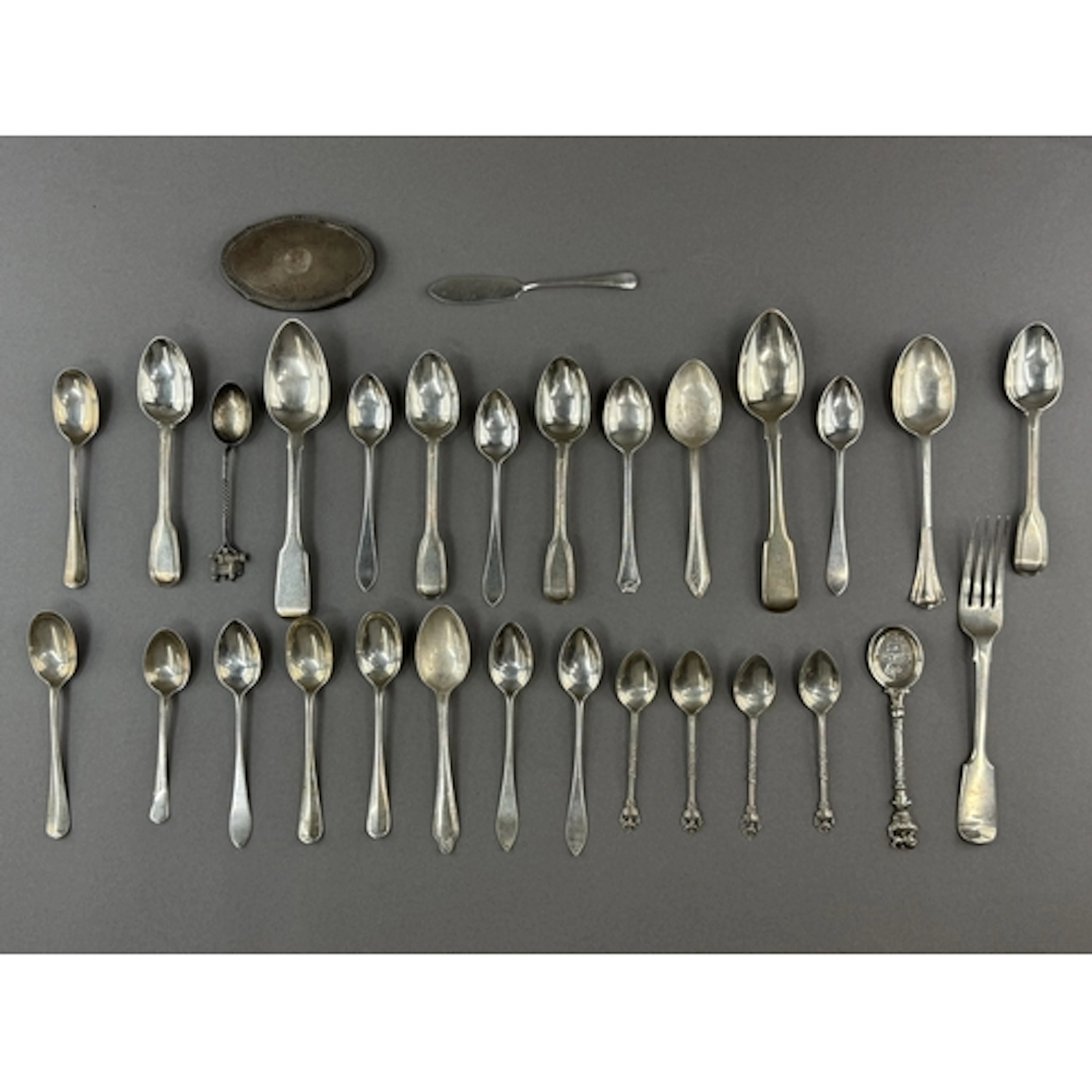 Silver: four picture back teaspoons, four Victorian eggspoon...