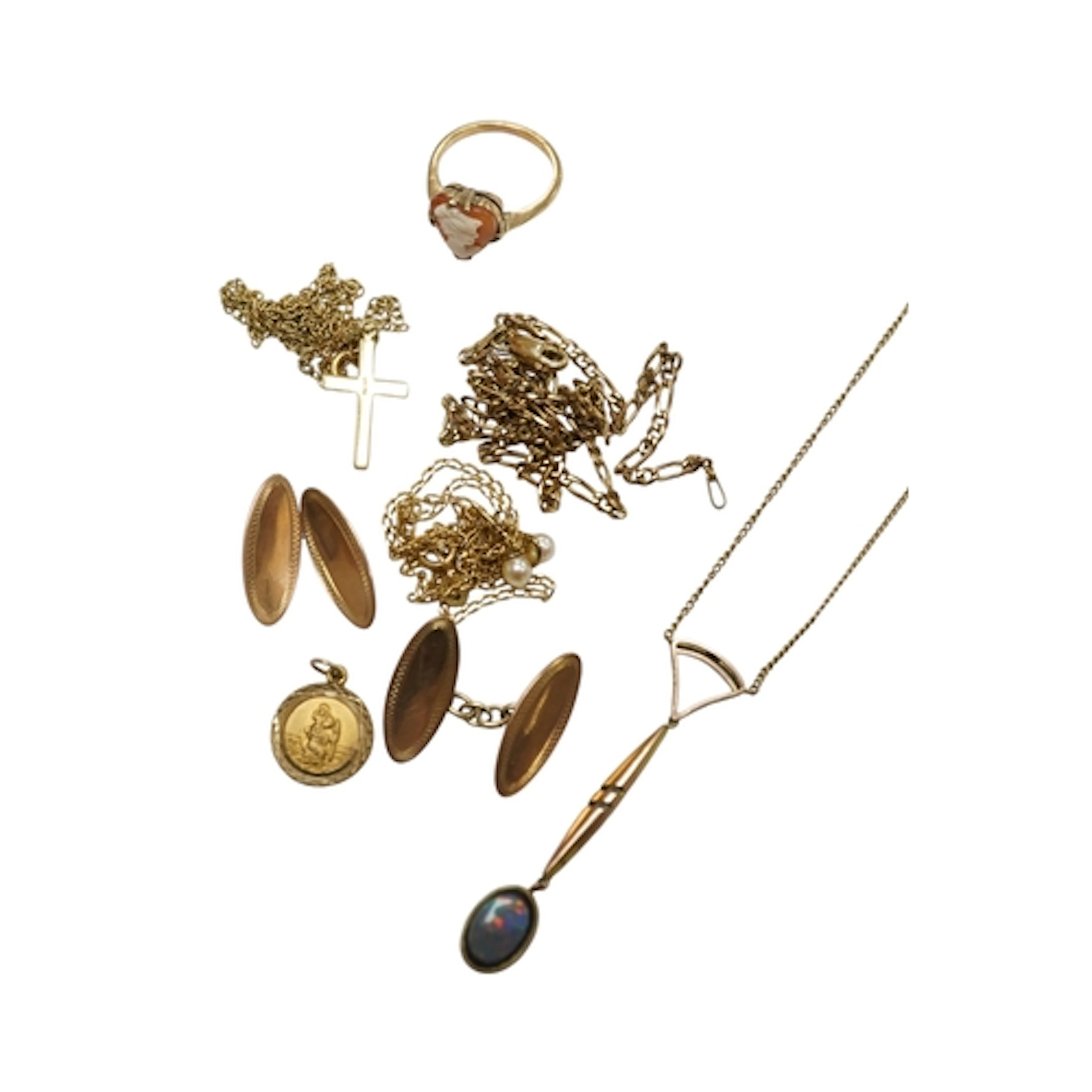A collection of gold jewellery, comprising: two chain neckla...