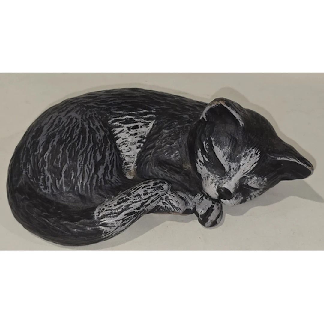 Poole Pottery stoneware acrylic painted sleeping kitten, mod...