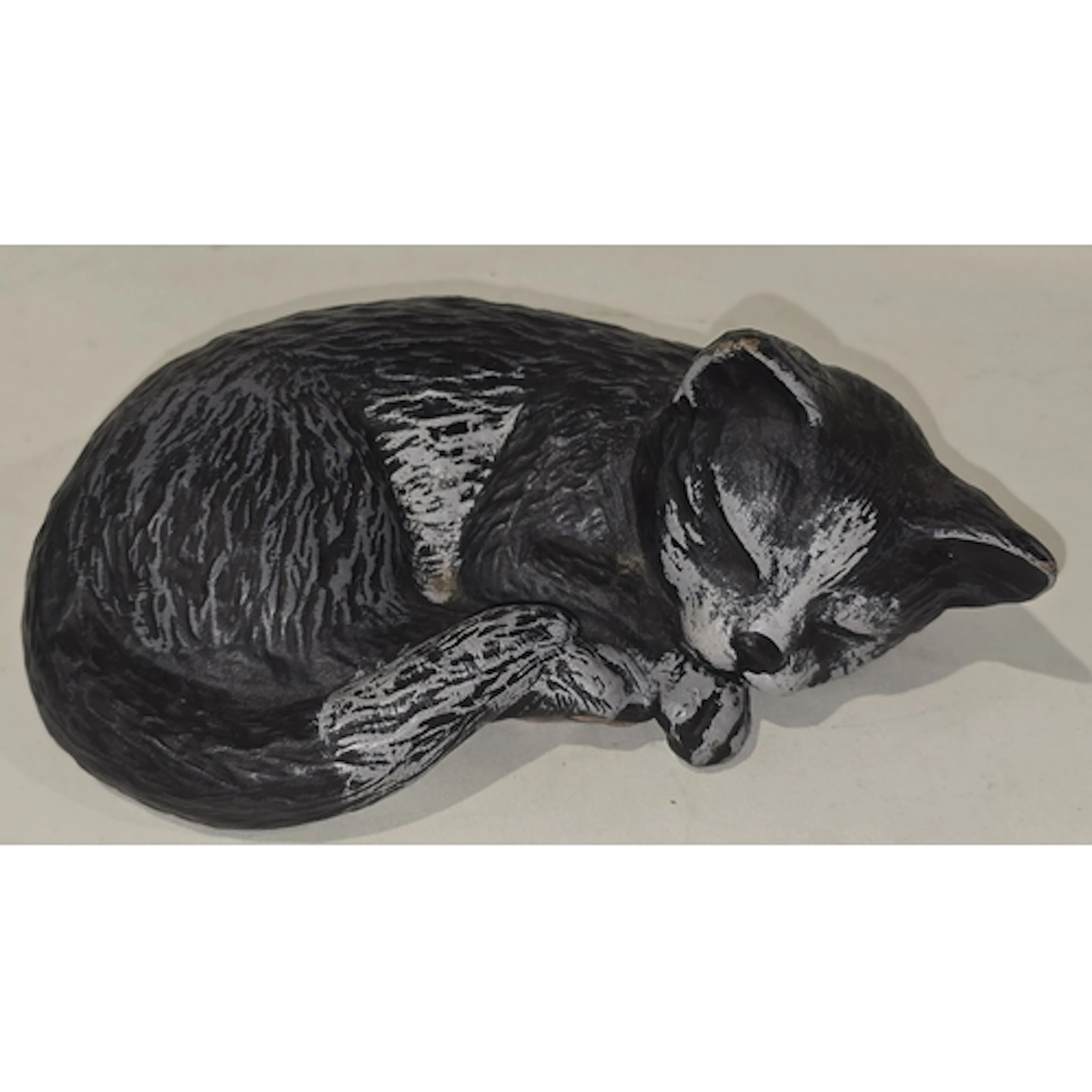 Poole Pottery stoneware acrylic painted sleeping kitten, mod...