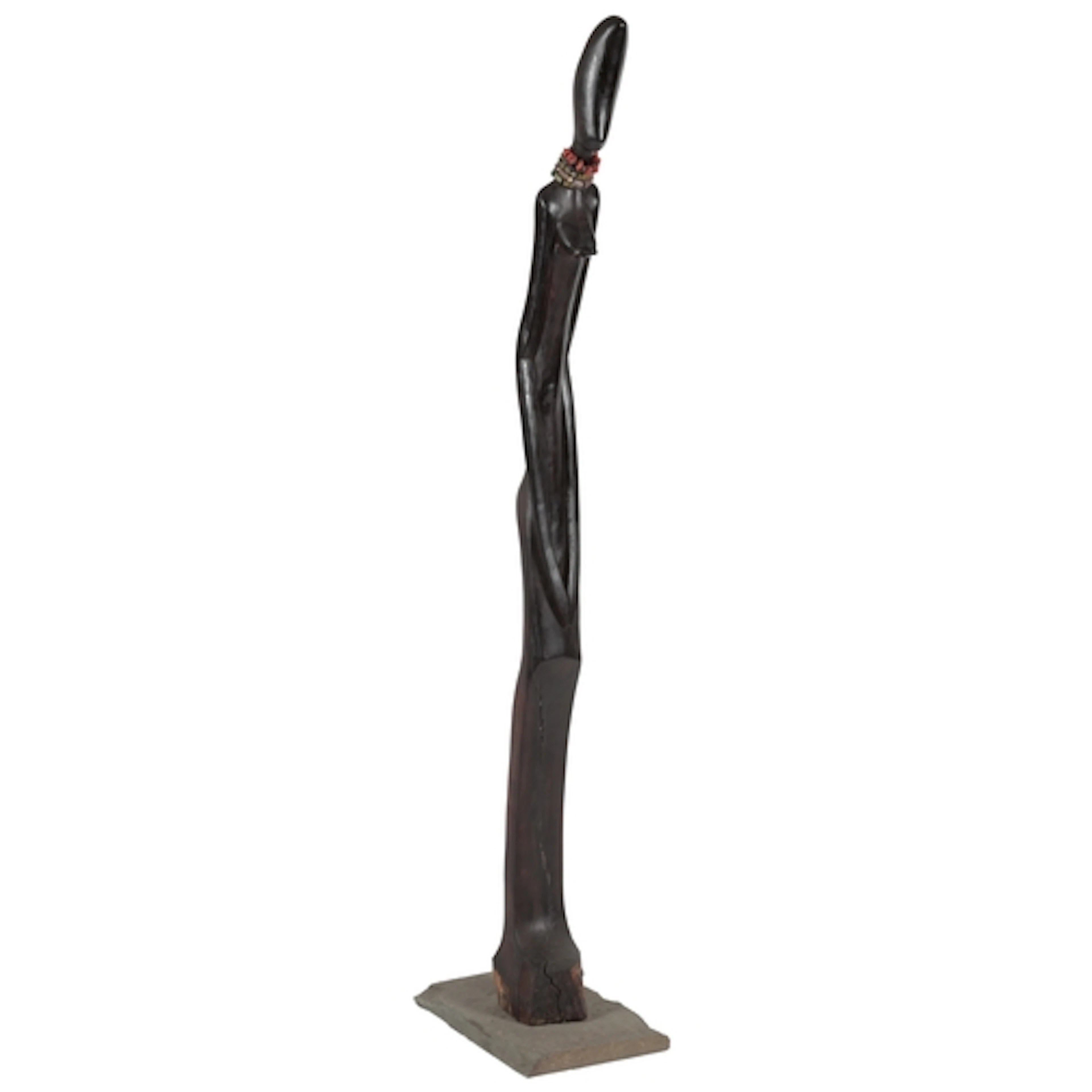 A Nigerian tall standing wood figure of a woman, probably 19...