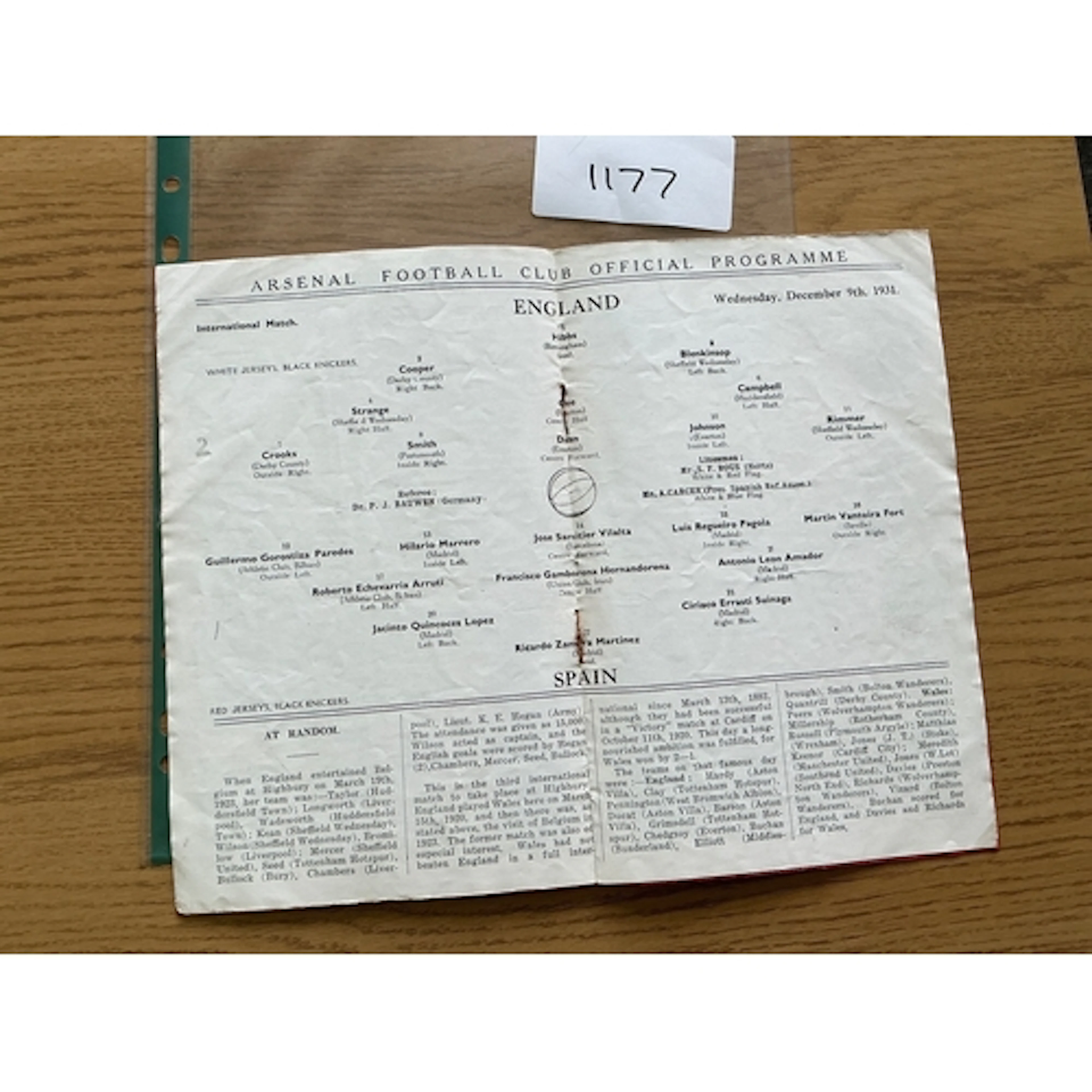 England v Spain At Arsenal Football Programme: For the full ...