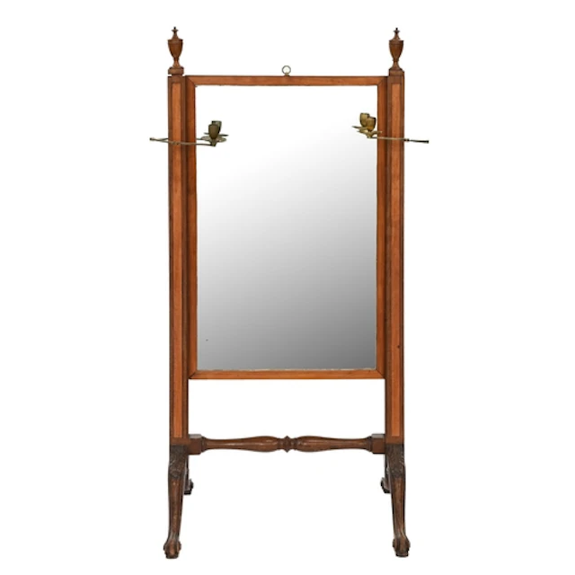 A George IV mahogany, satinwood and line inlaid cheval mirro...