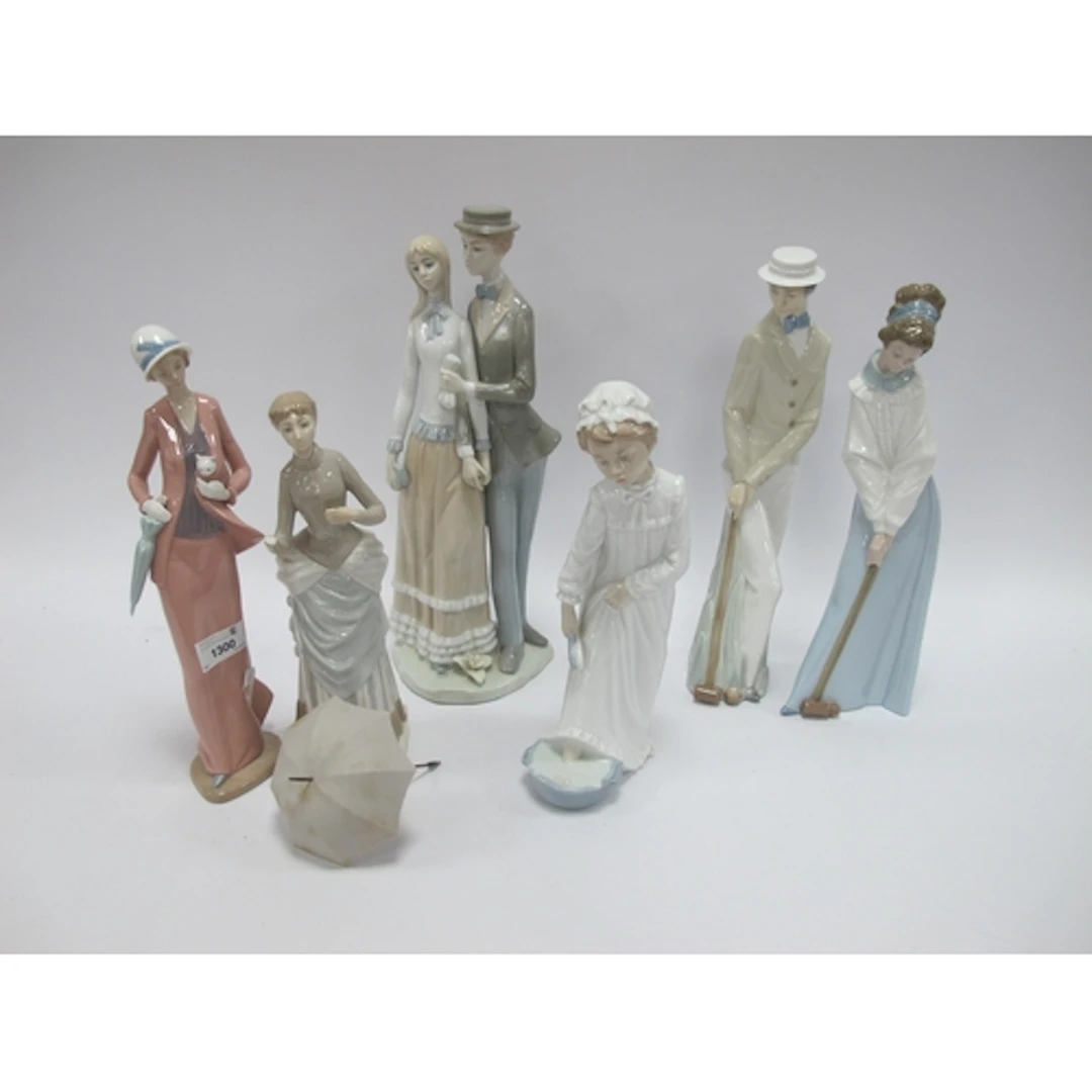 Six Tall Porcelain Figures, including five Lladro NAO figure...