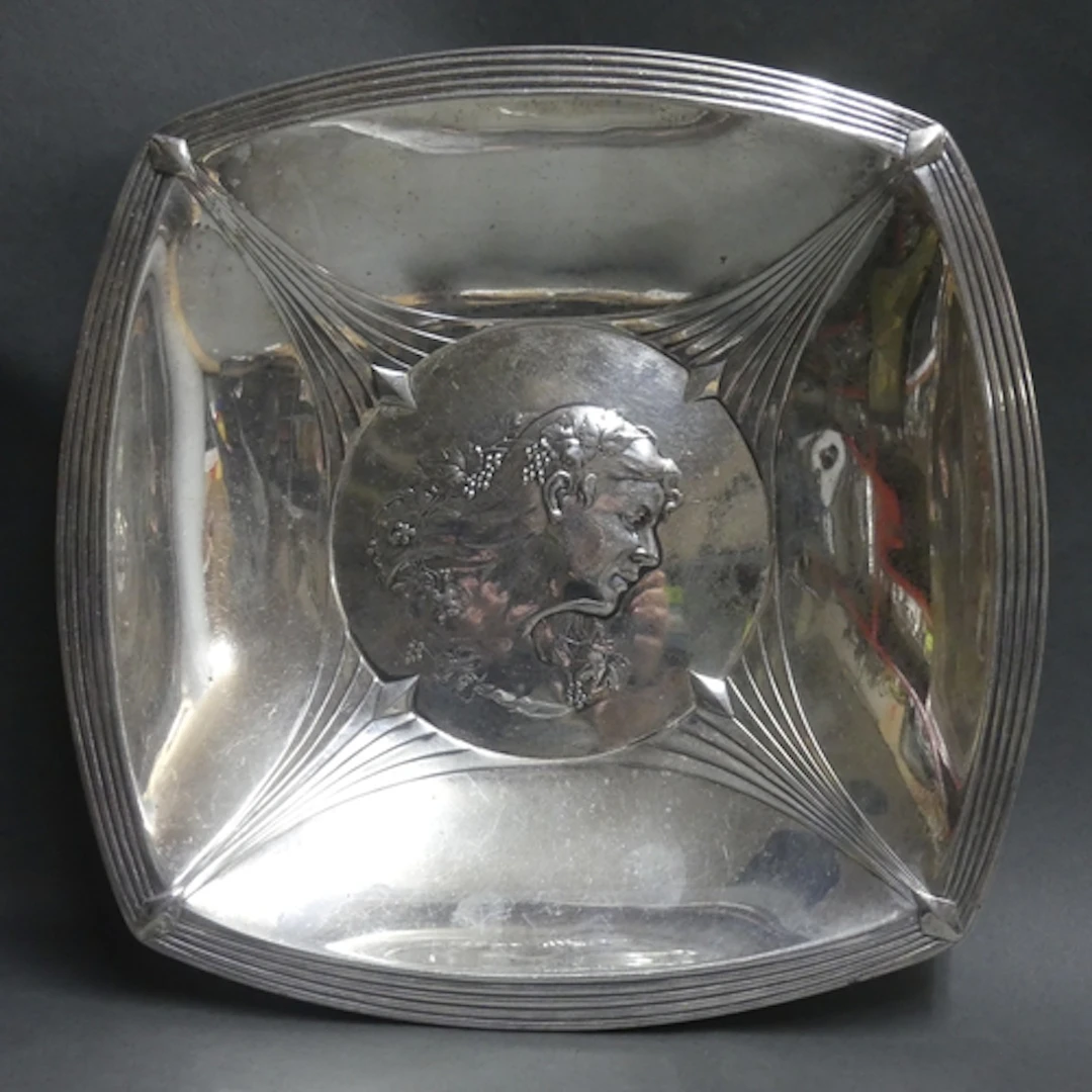 An Art Nouveau silver plated bowl, central Alphonse Mucha de...