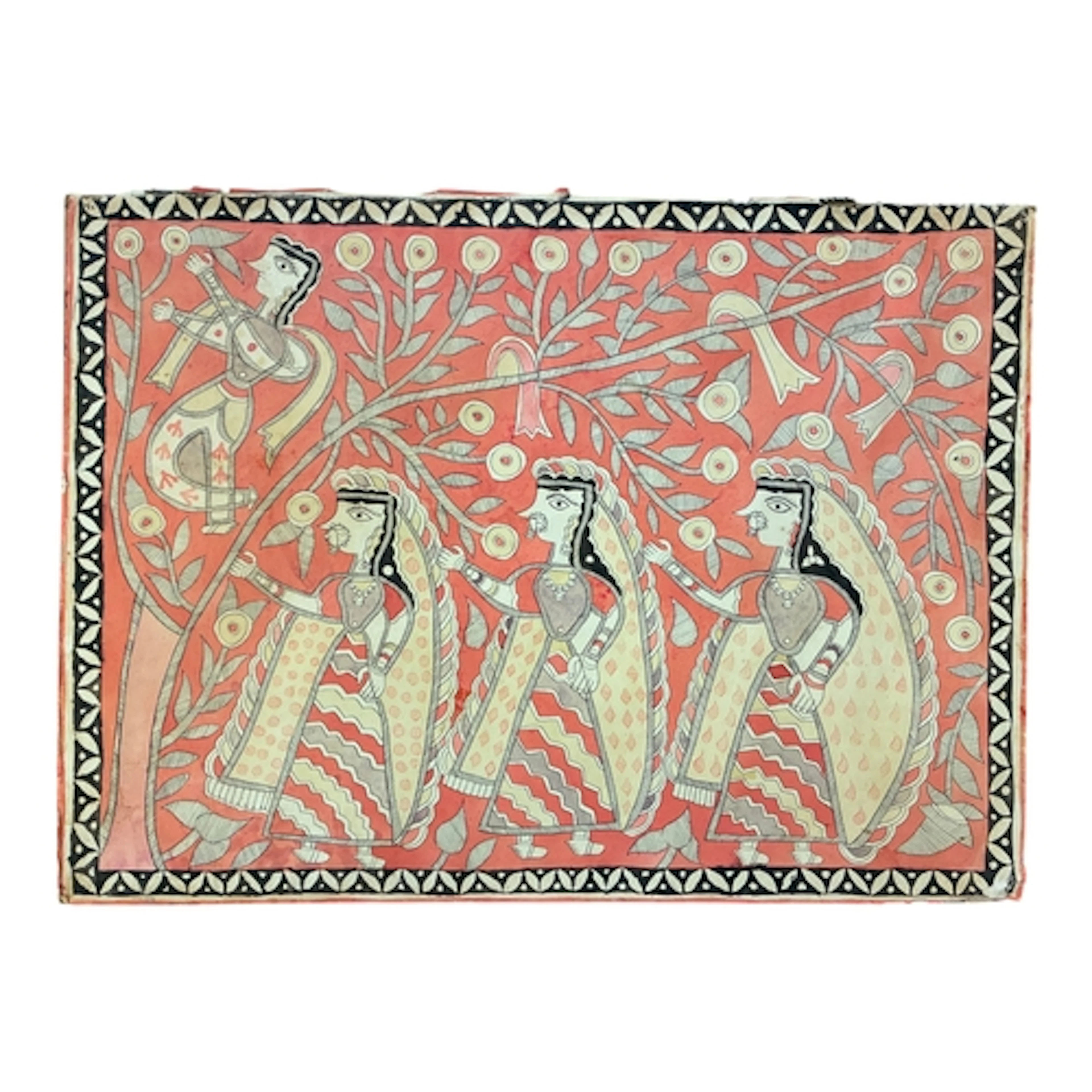 A 20th century traditional Indian folk art painting, featuri...