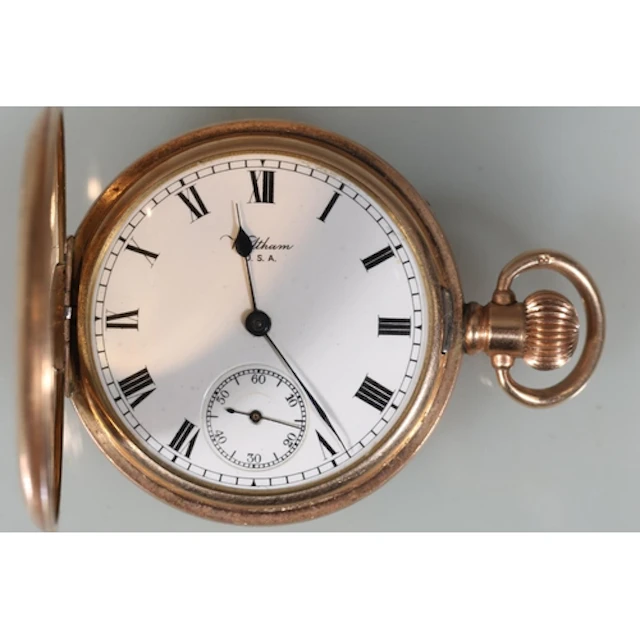 Gold plated Waltham of USA keyless pocket watch.