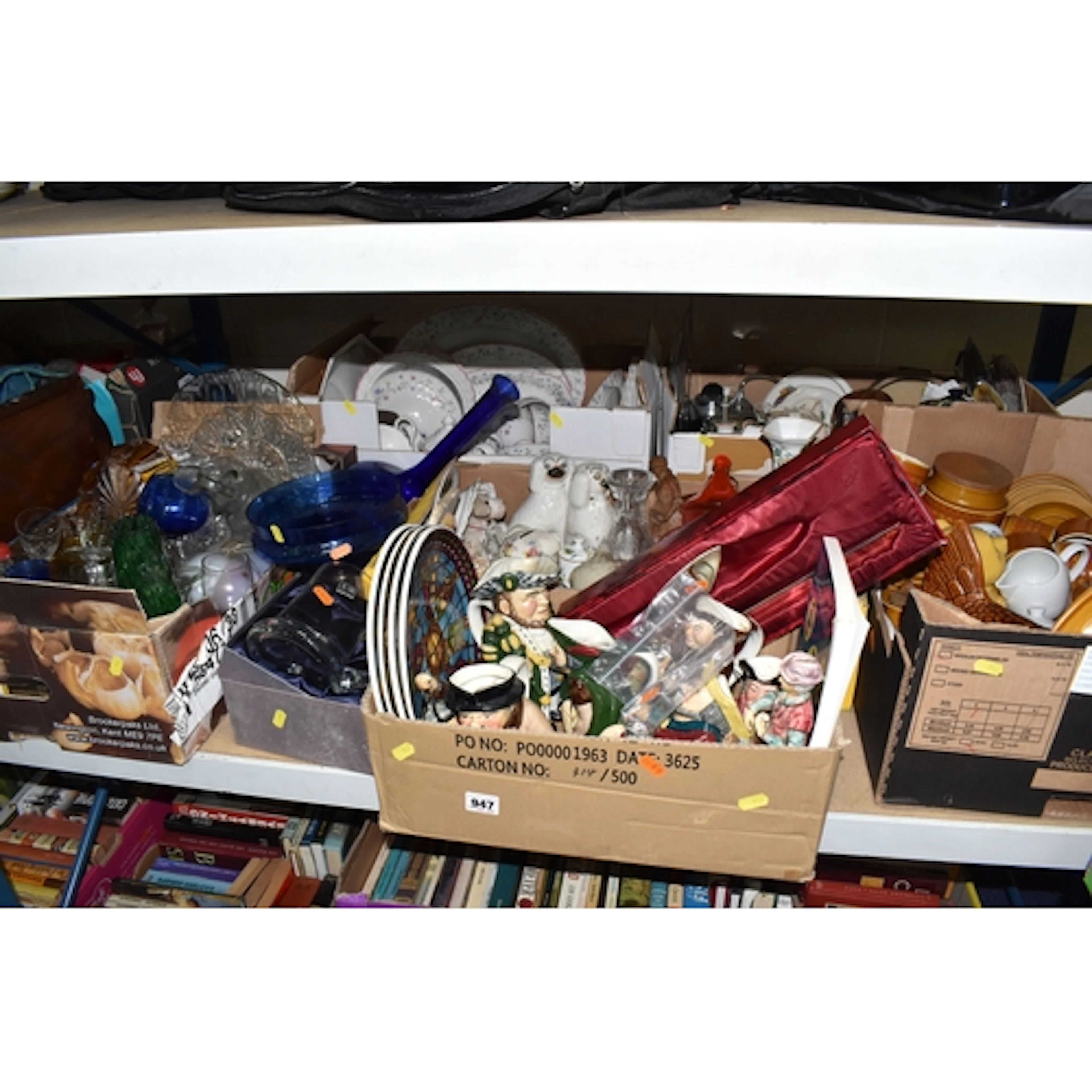 SIX BOXES AND LOOSE CERAMICS AND GLASSWARE to include a larg...