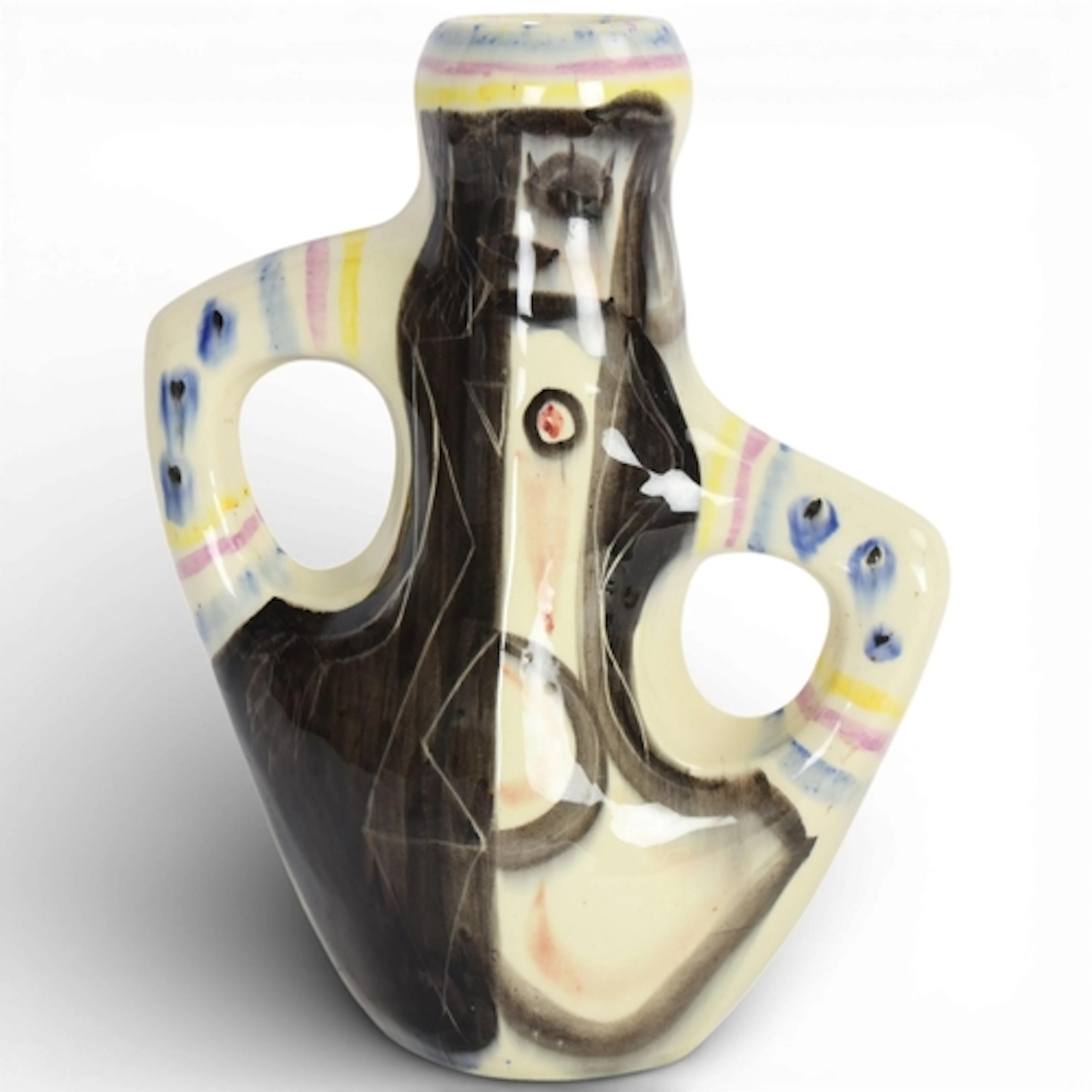 A mid century ceramic vessel after Picasso, with brushwork f...