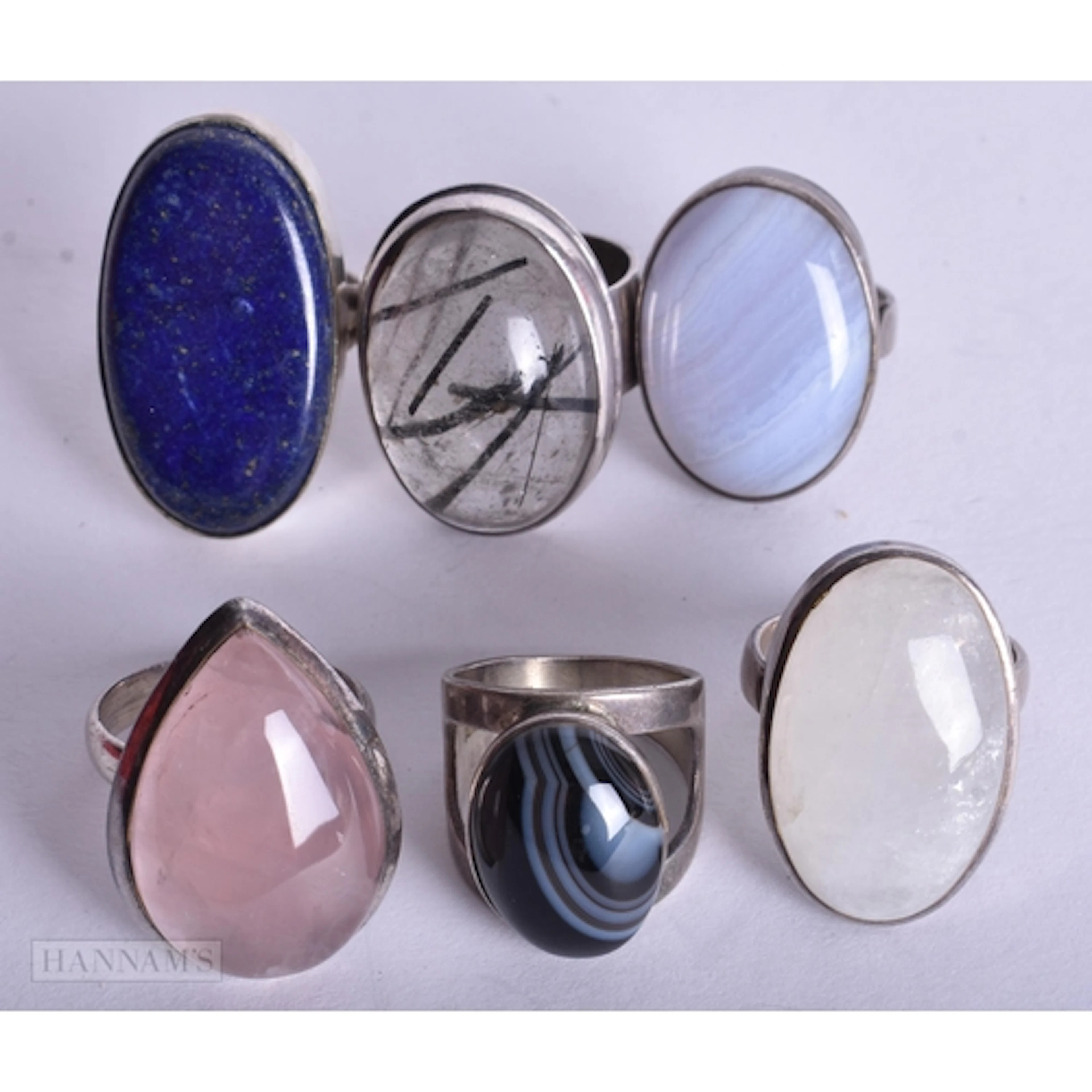 Collection of Sterling Silver Gemstone Rings inc. Lace Agate...