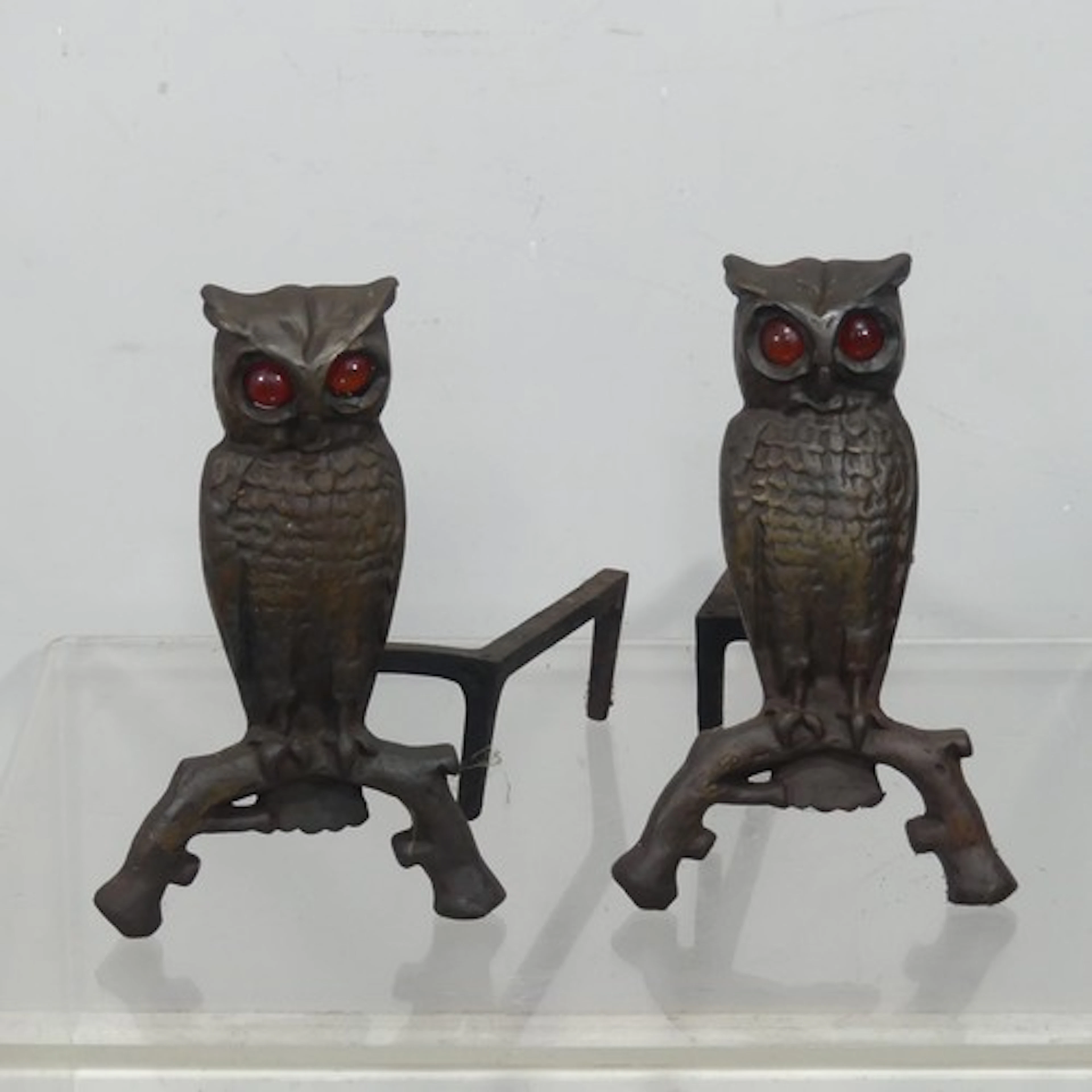 A pair of Arts & Crafts American bronzed metal owl Andir...