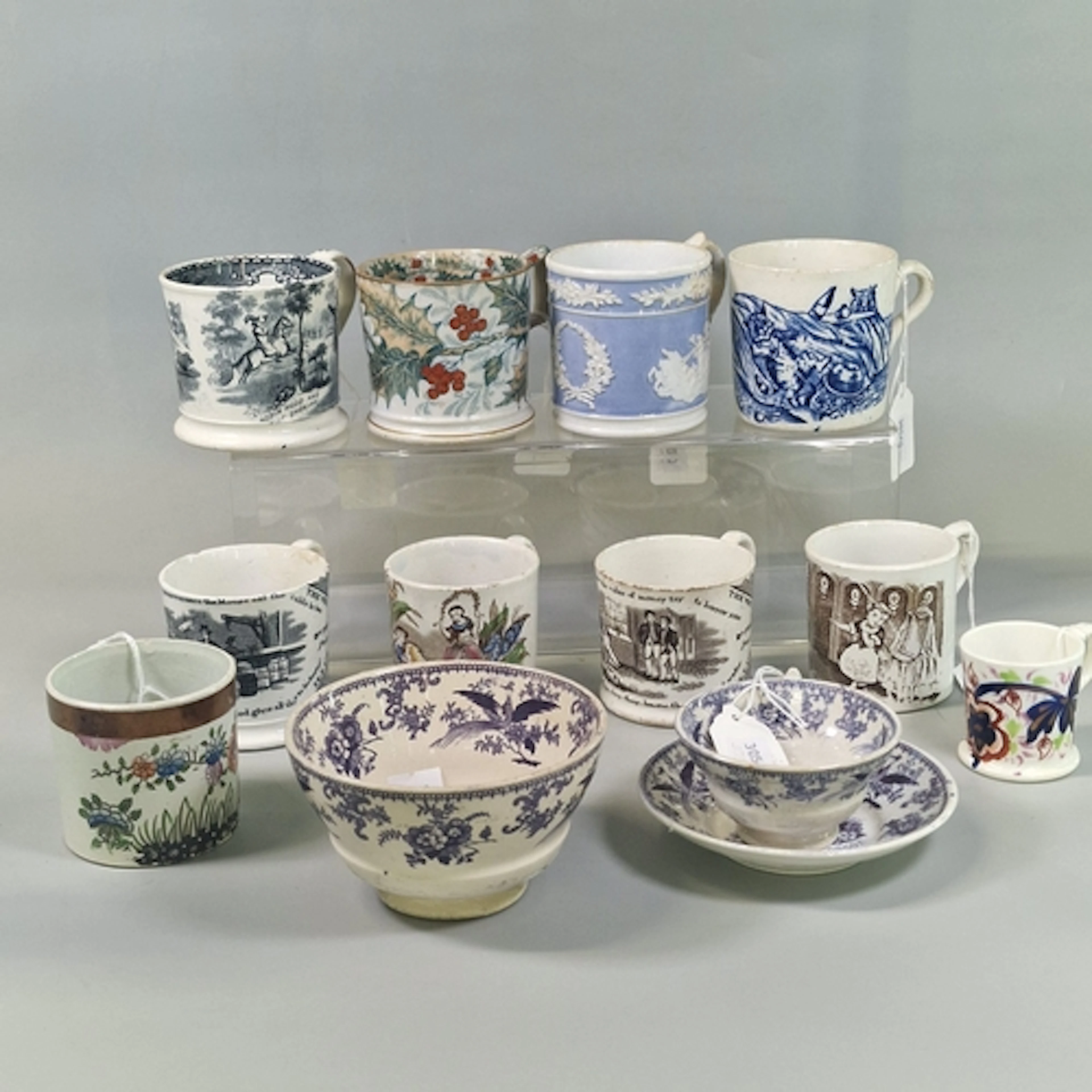 Collection of assorted 19th century pottery mugs, various, s...