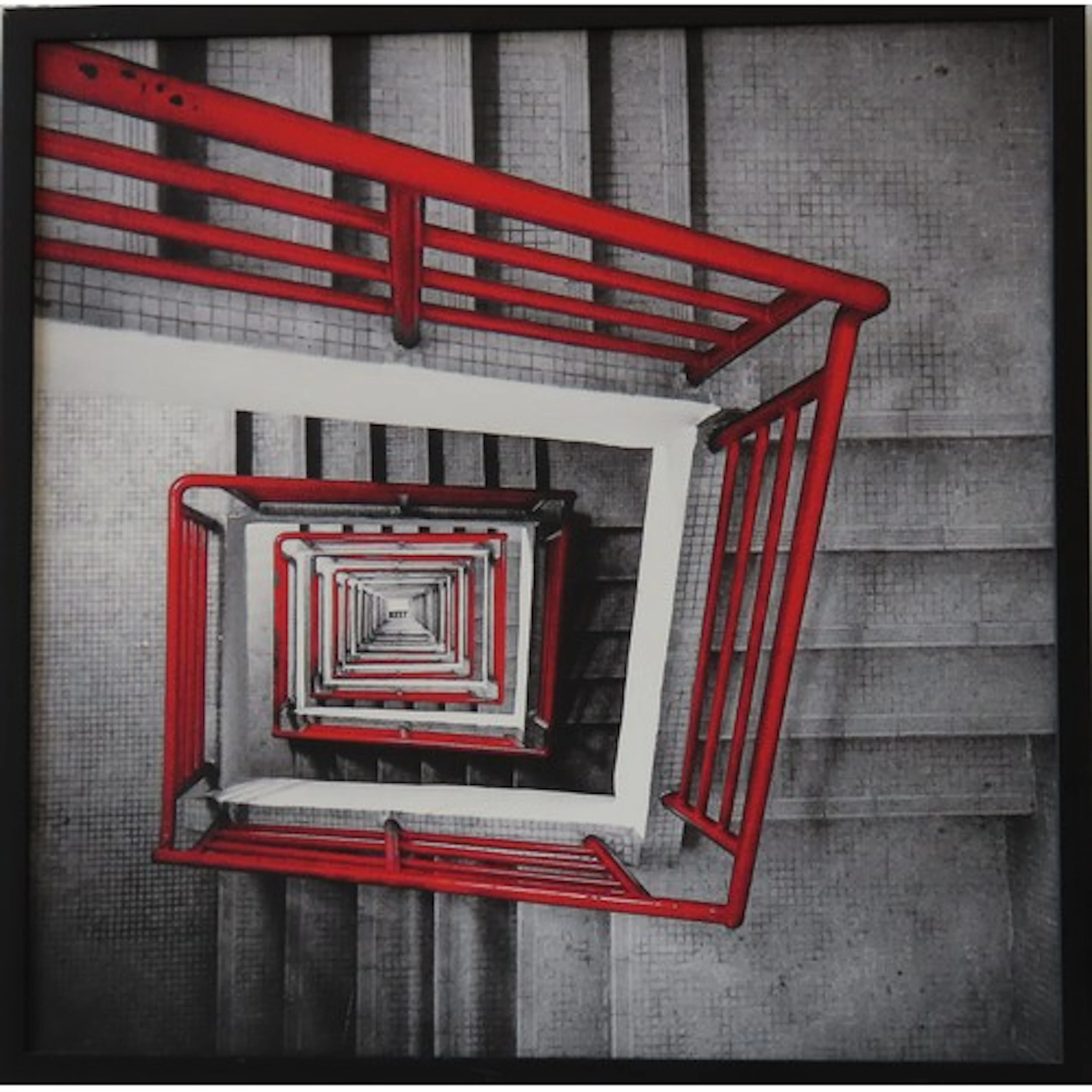 SCREENPRINT ON CANVAS OF STAIRWELL inscribed verso 'By Eloa....
