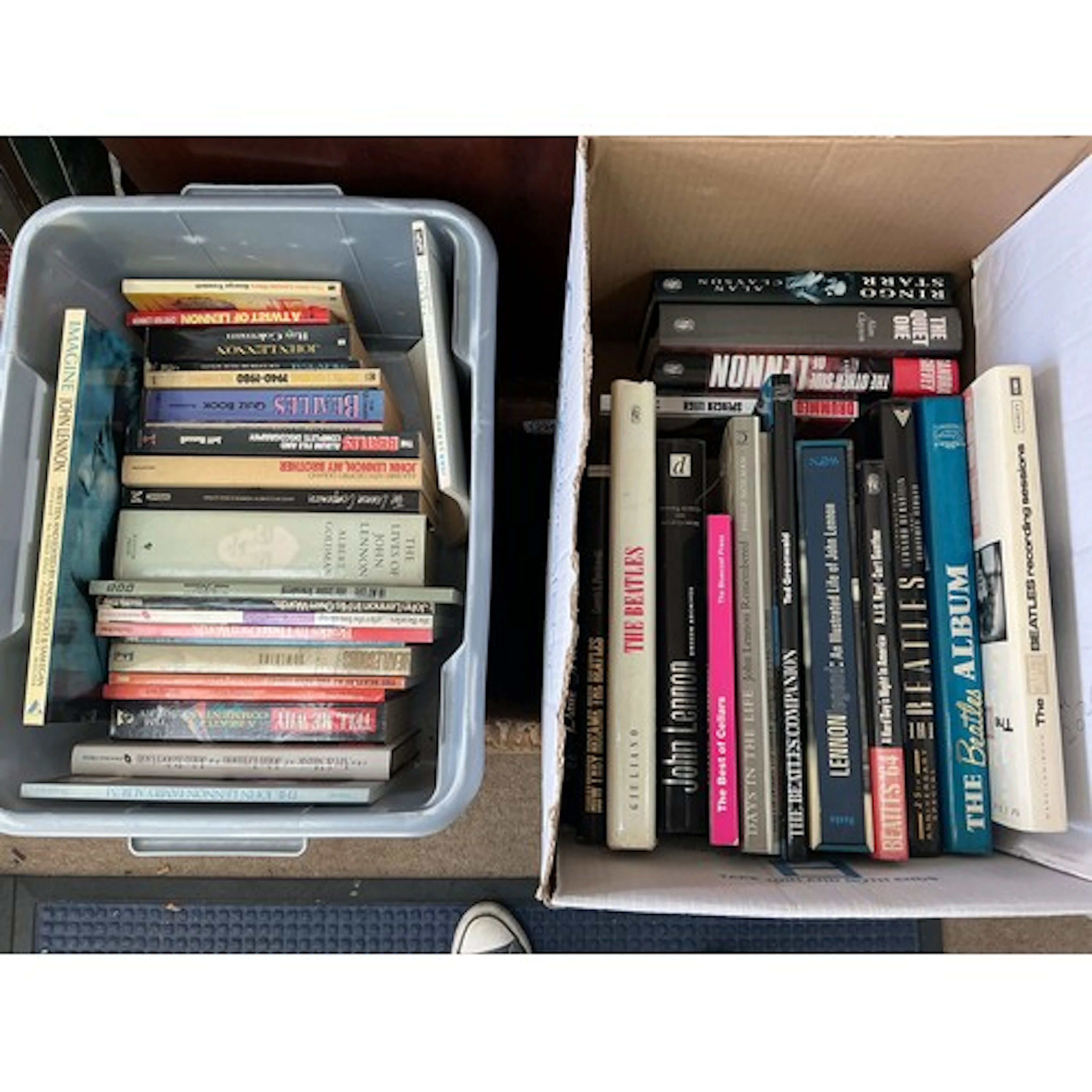 Two boxes of books on The Beatles comprising A Twist Of Lenn...