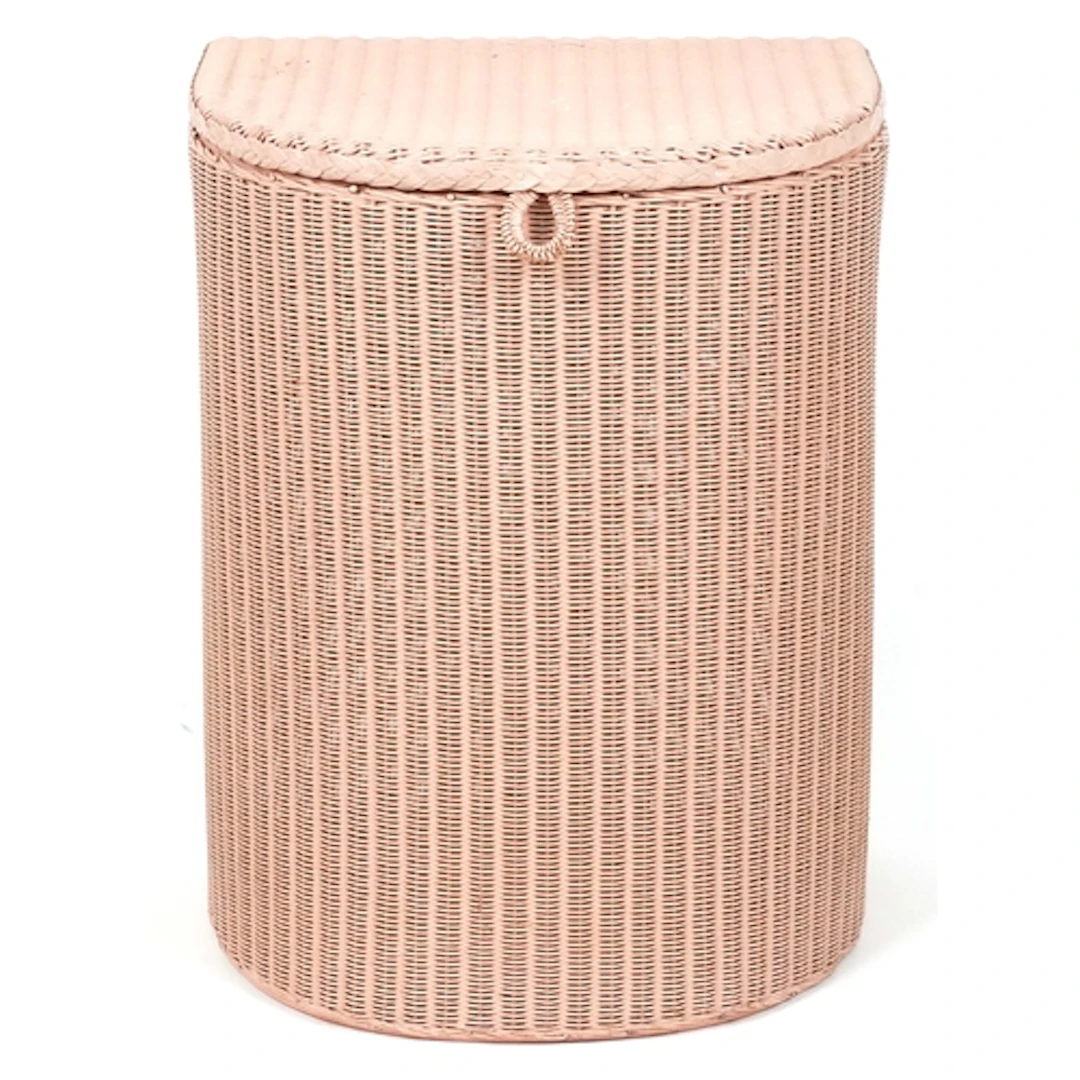 Lloyd loom pink painted wicker laundry basket with hinged li...