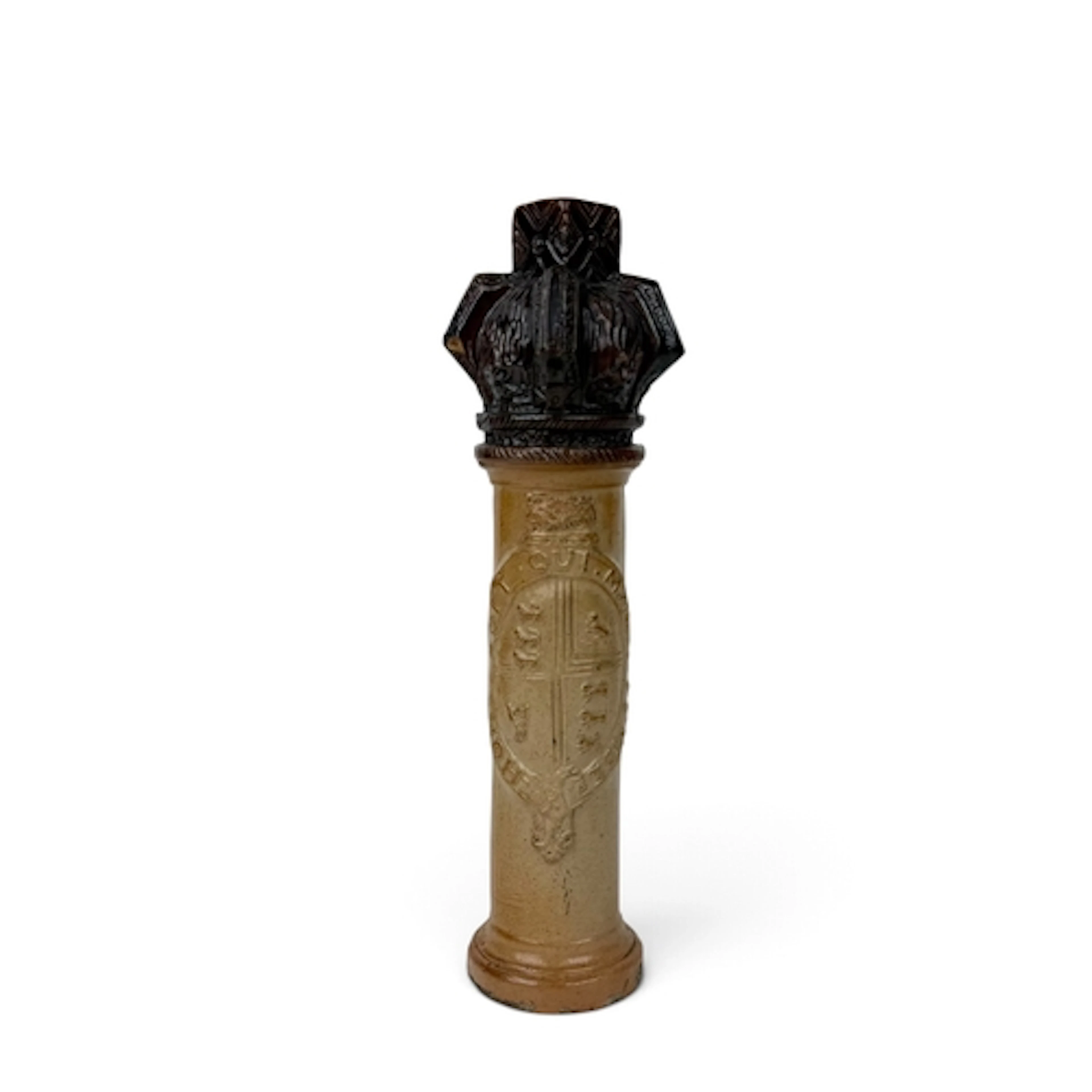 A STEPHEN GREEN SALT-GLAZED STONEWARE TIPSTAFF FORM FLASK, L...