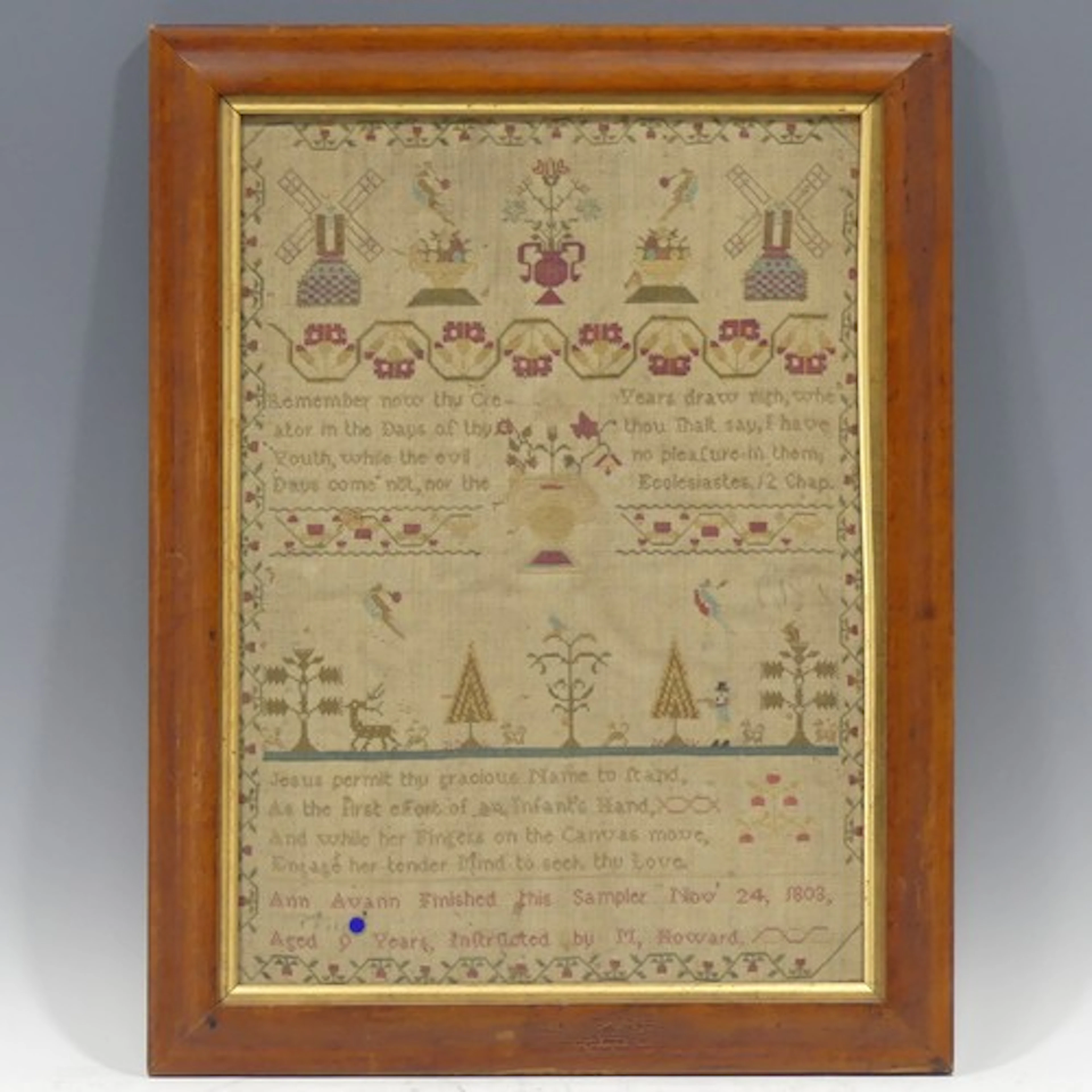 An early 19th century needlework Sampler, dated 1803, worked...
