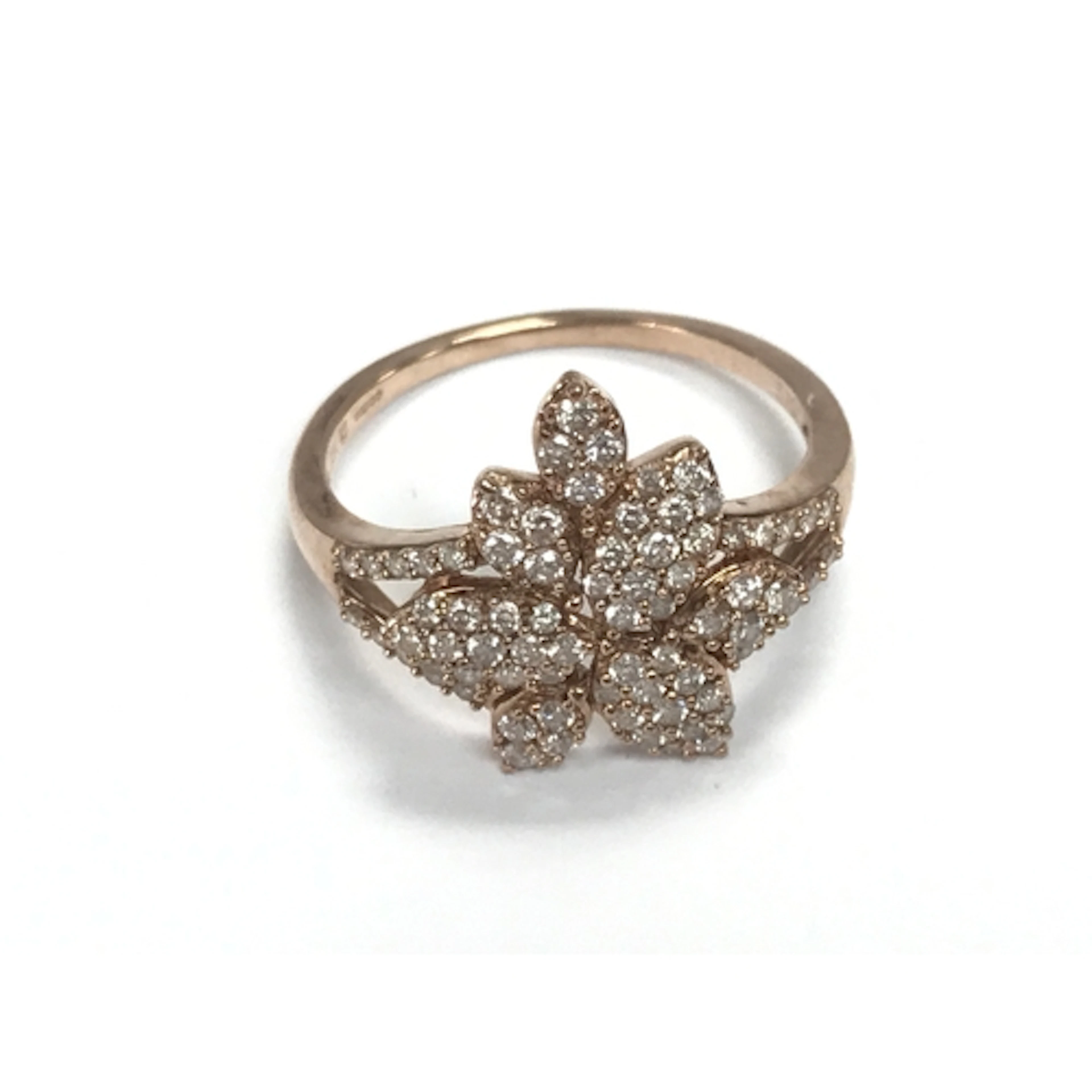 9ct rose gold ring set with pink diamonds. Size N 1/2