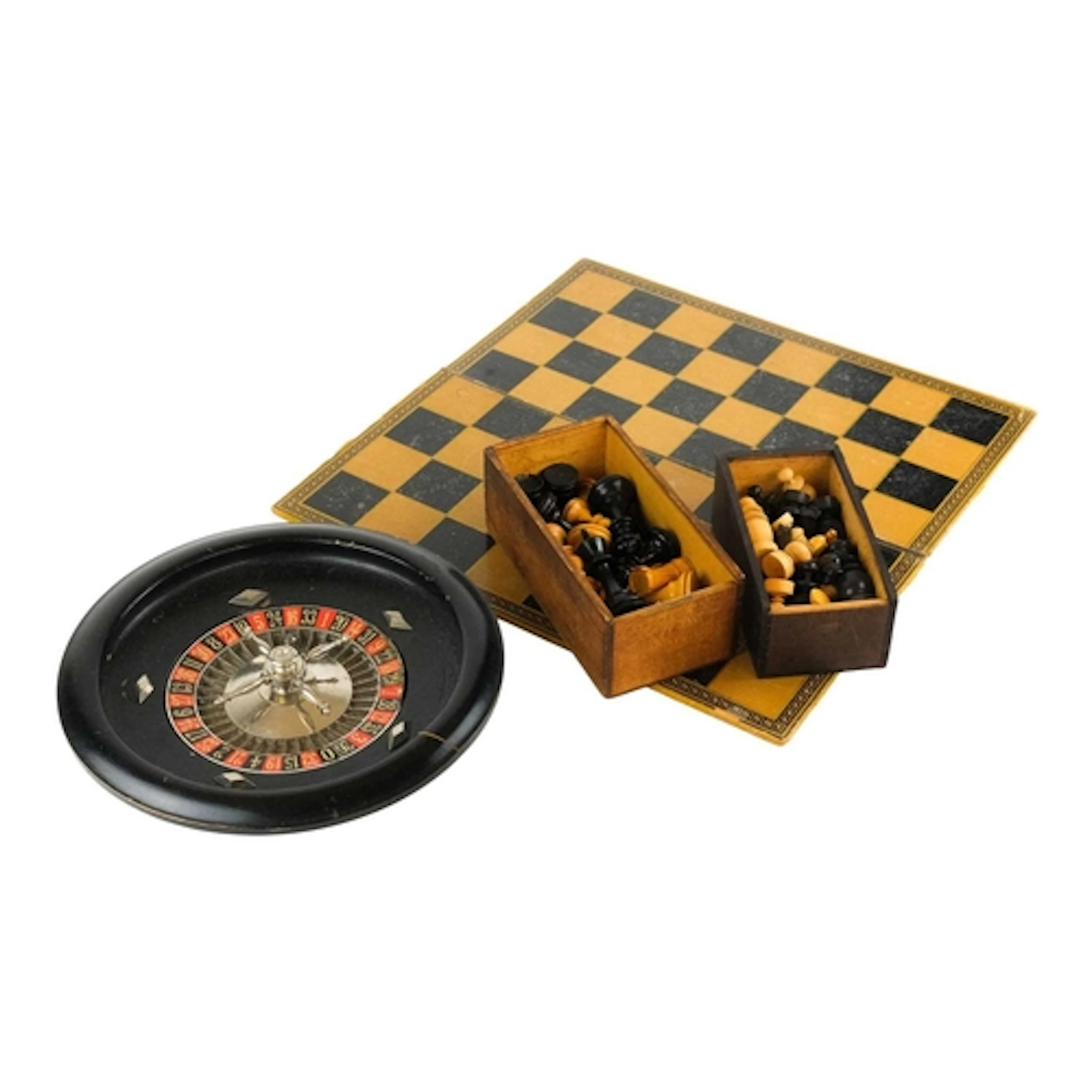A Staunton pattern ebony and boxwood chess set. Circa 1900, ...