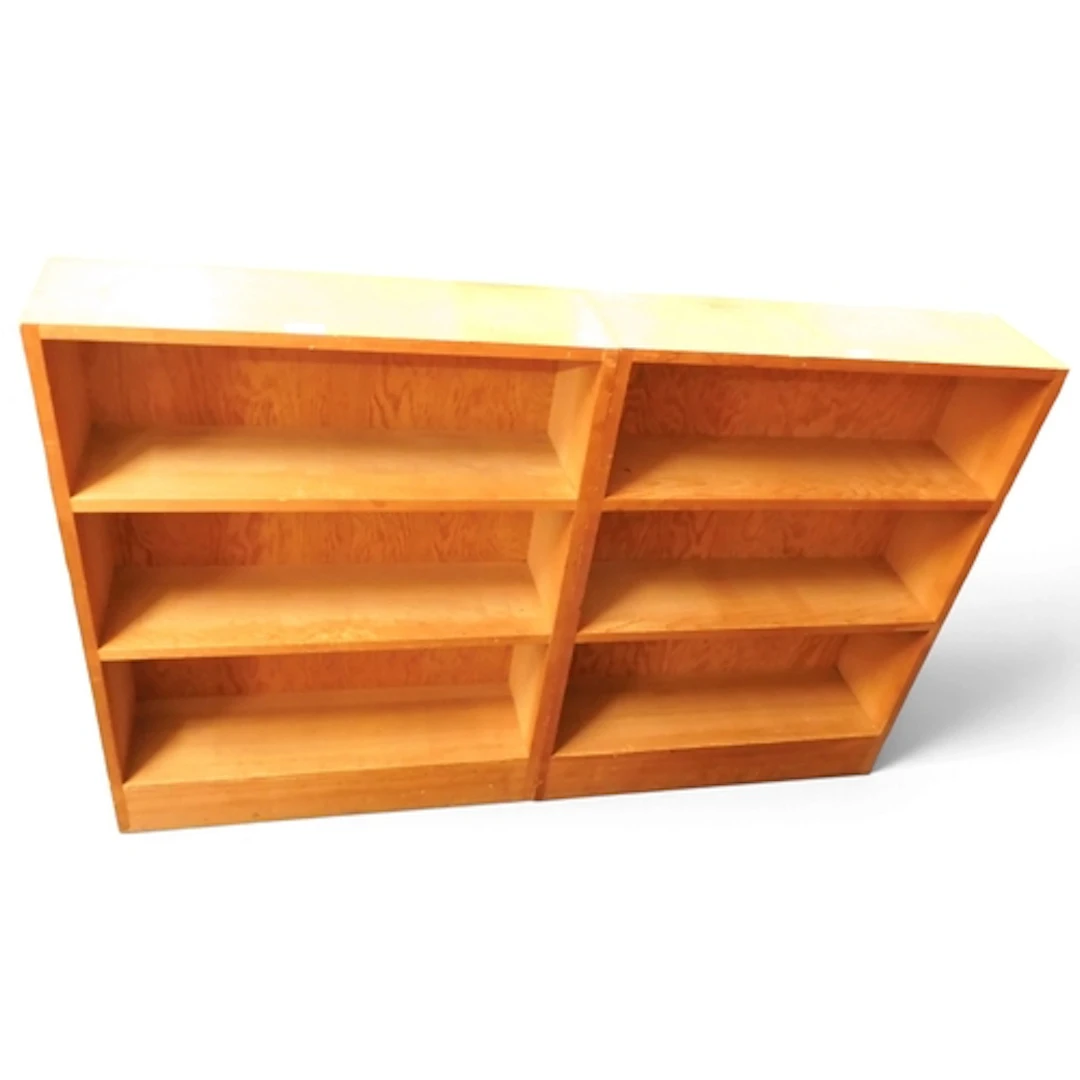 A pair of early 20th century pine open bookcases, 77cm high ...