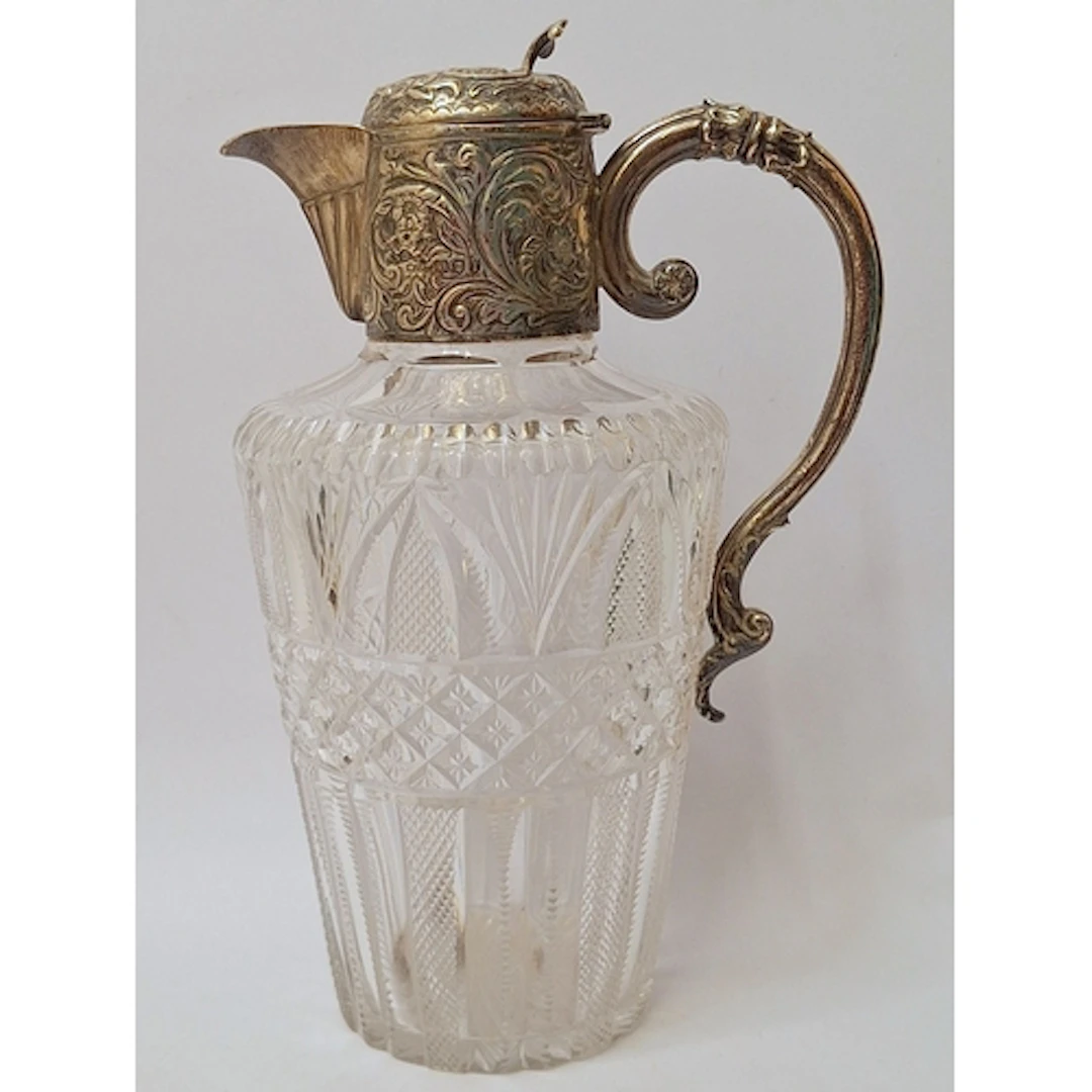 Fine C19th Cut Crystal & Silver Mounted Claret Jug, circular...