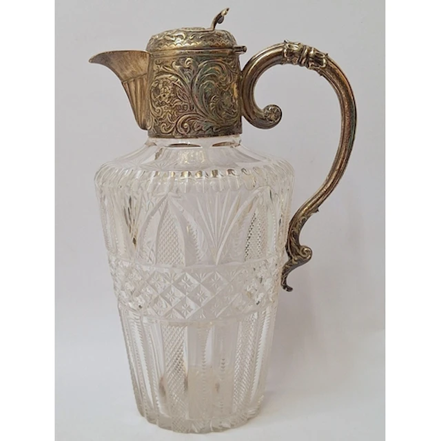 Fine C19th Cut Crystal & Silver Mounted Claret Jug, circular...