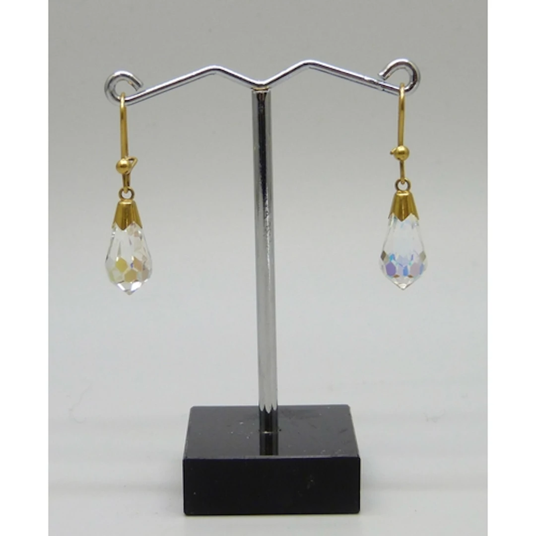 A pair of 9ct gold mounted aurora borealis glass drop earrin...
