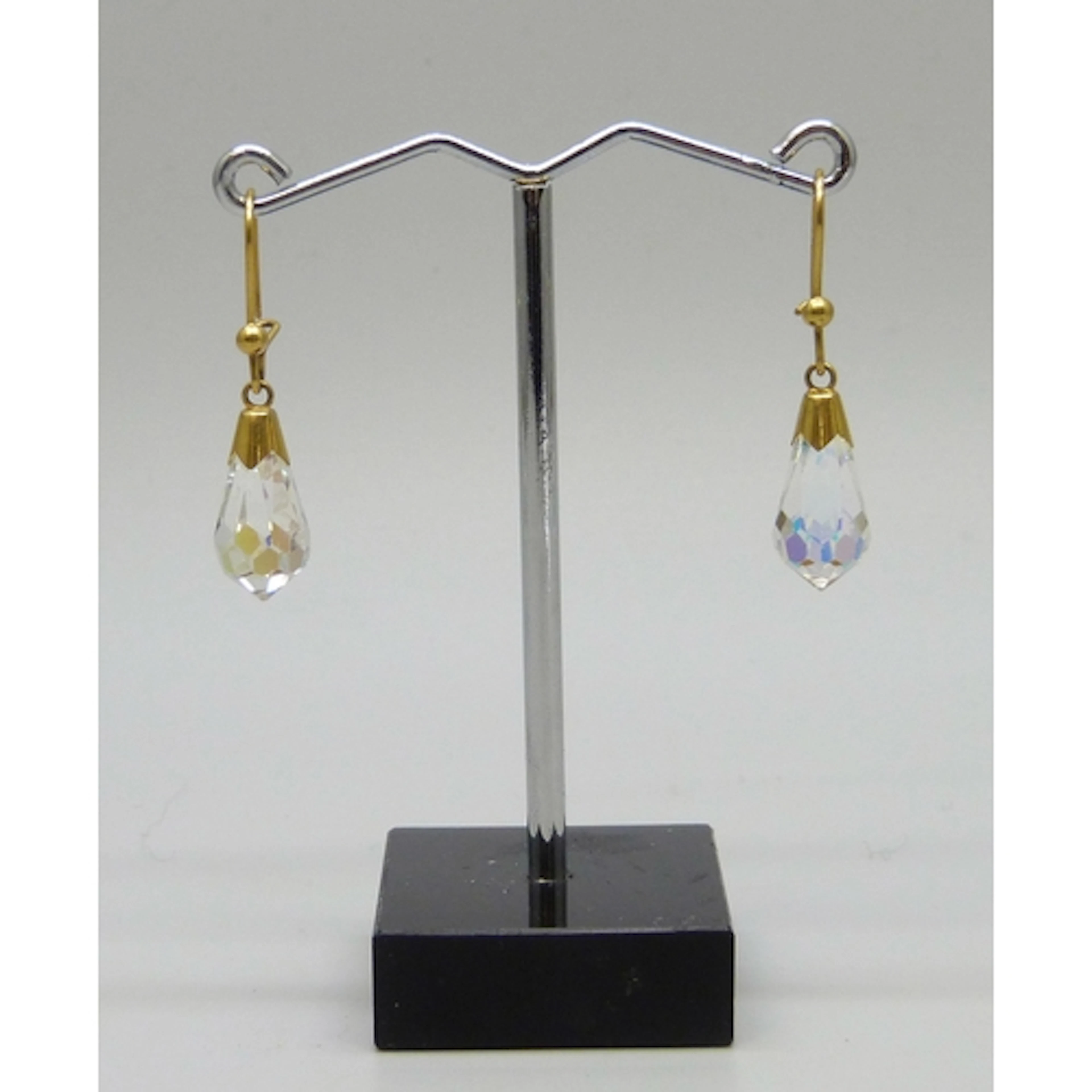 A pair of 9ct gold mounted aurora borealis glass drop earrin...