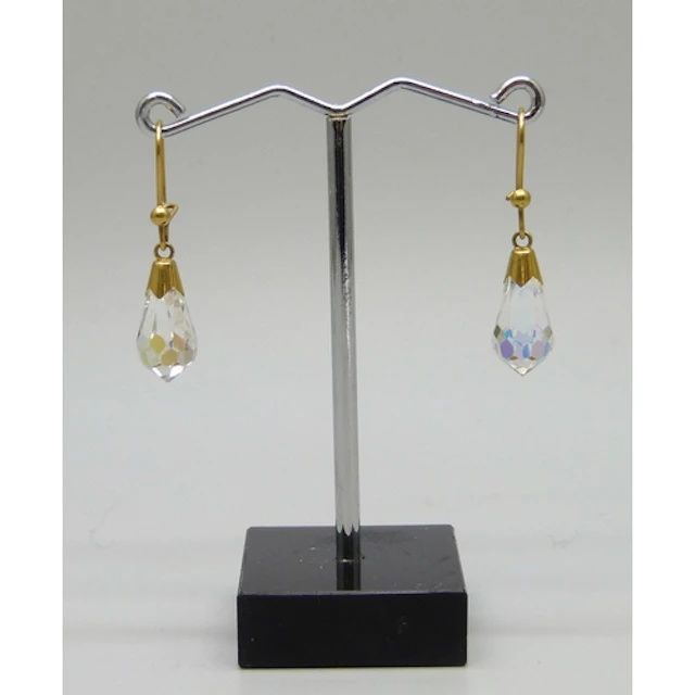 A pair of 9ct gold mounted aurora borealis glass drop earrin...