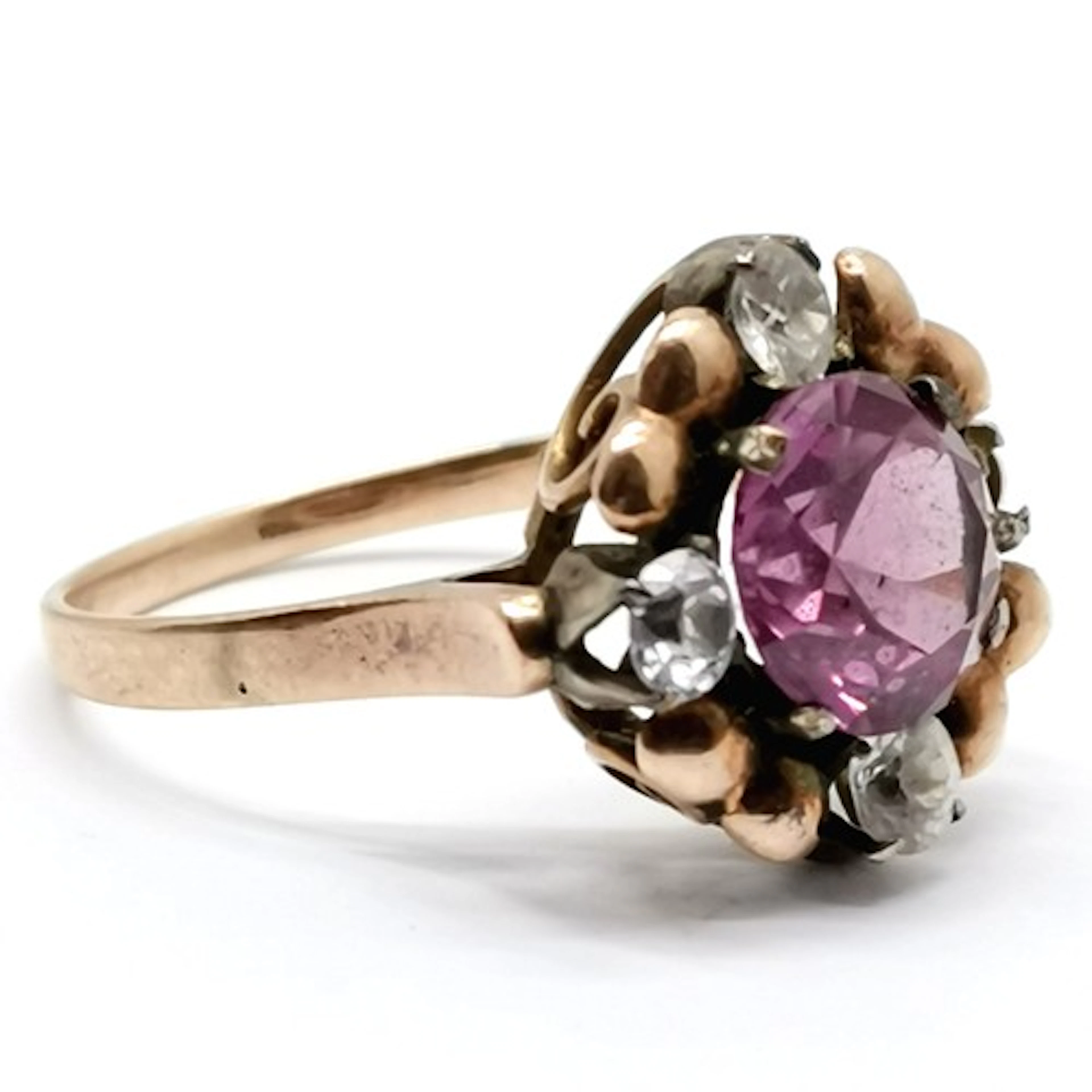14ct marked gold ring set with alexandrite & white stones - ...