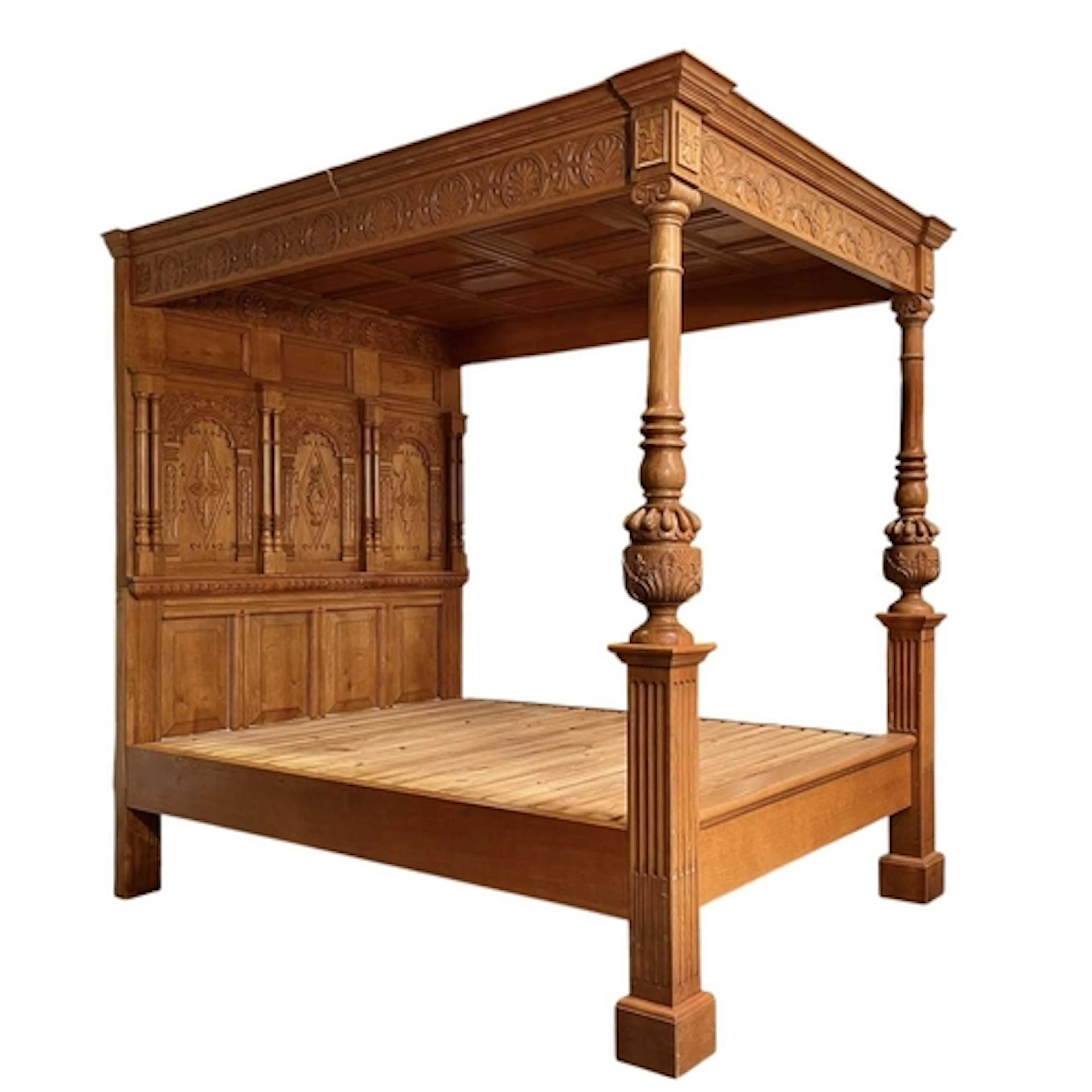 A 20th century Elizabethan Revival carved oak tester bed / f...