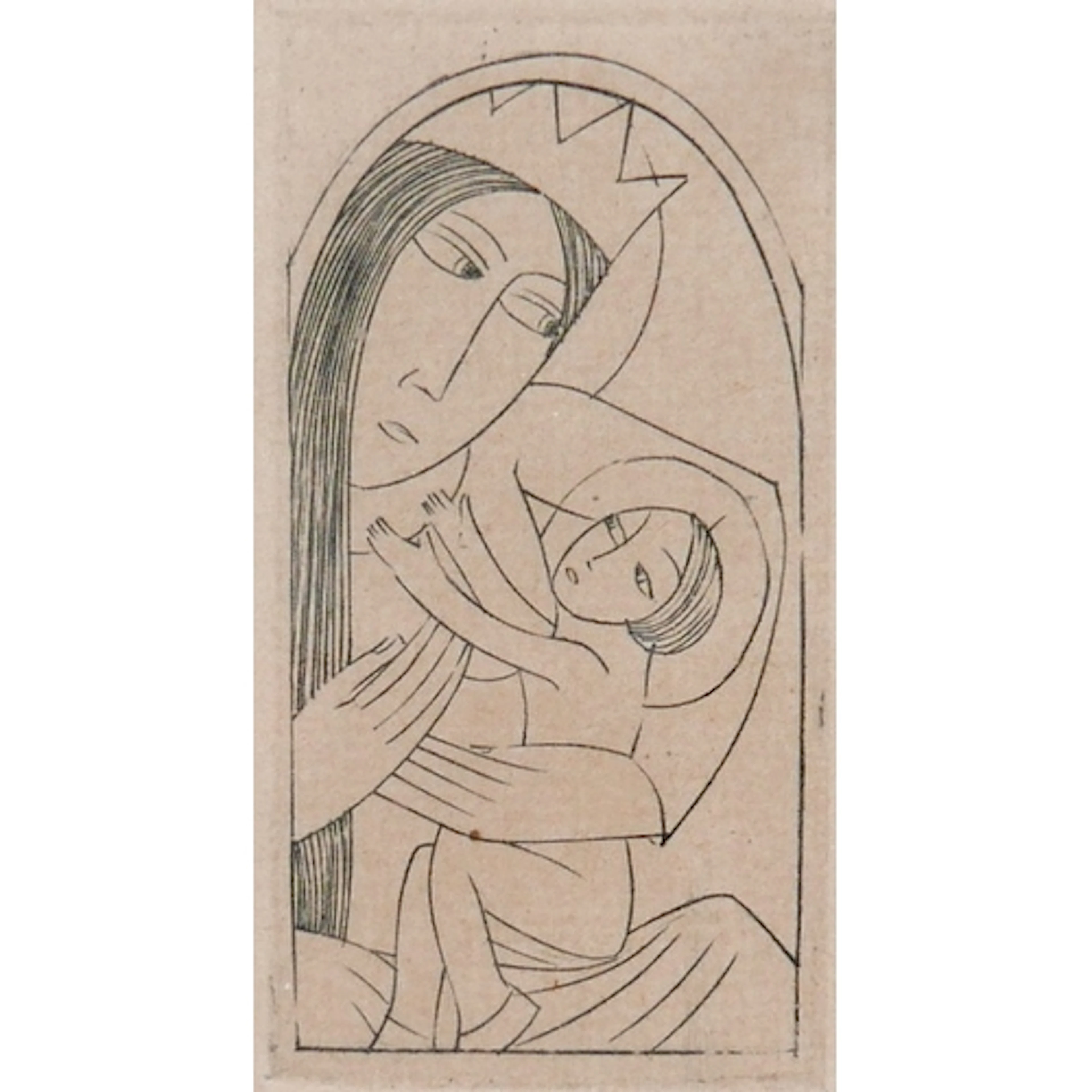 ERIC GILL (BRITISH, 1882-1840): MADONNA AND CHILD. wood engr...