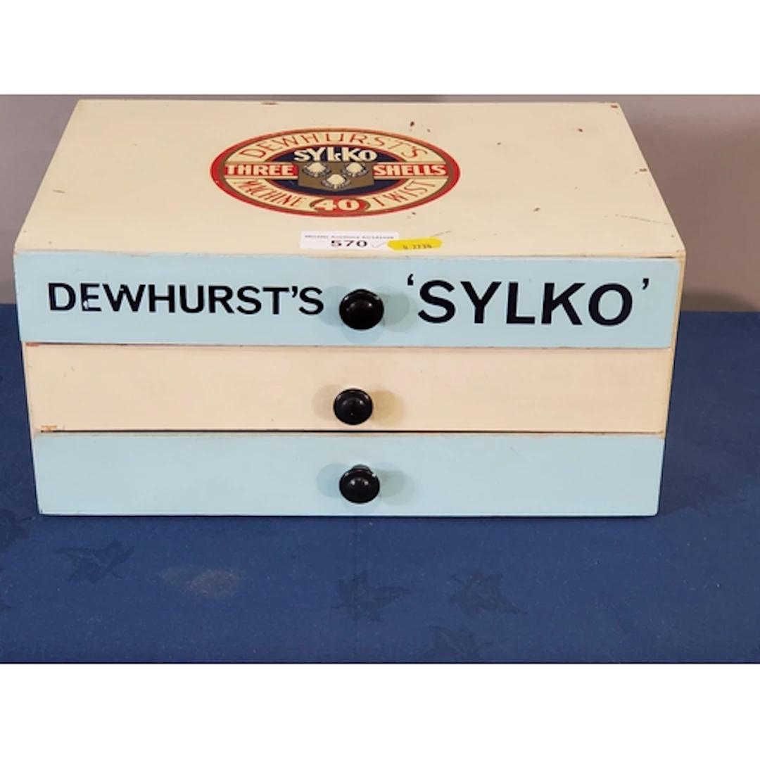 A Dewhurst's 'Sylko' Sewing Chest of three drawers 12in x 5 ...