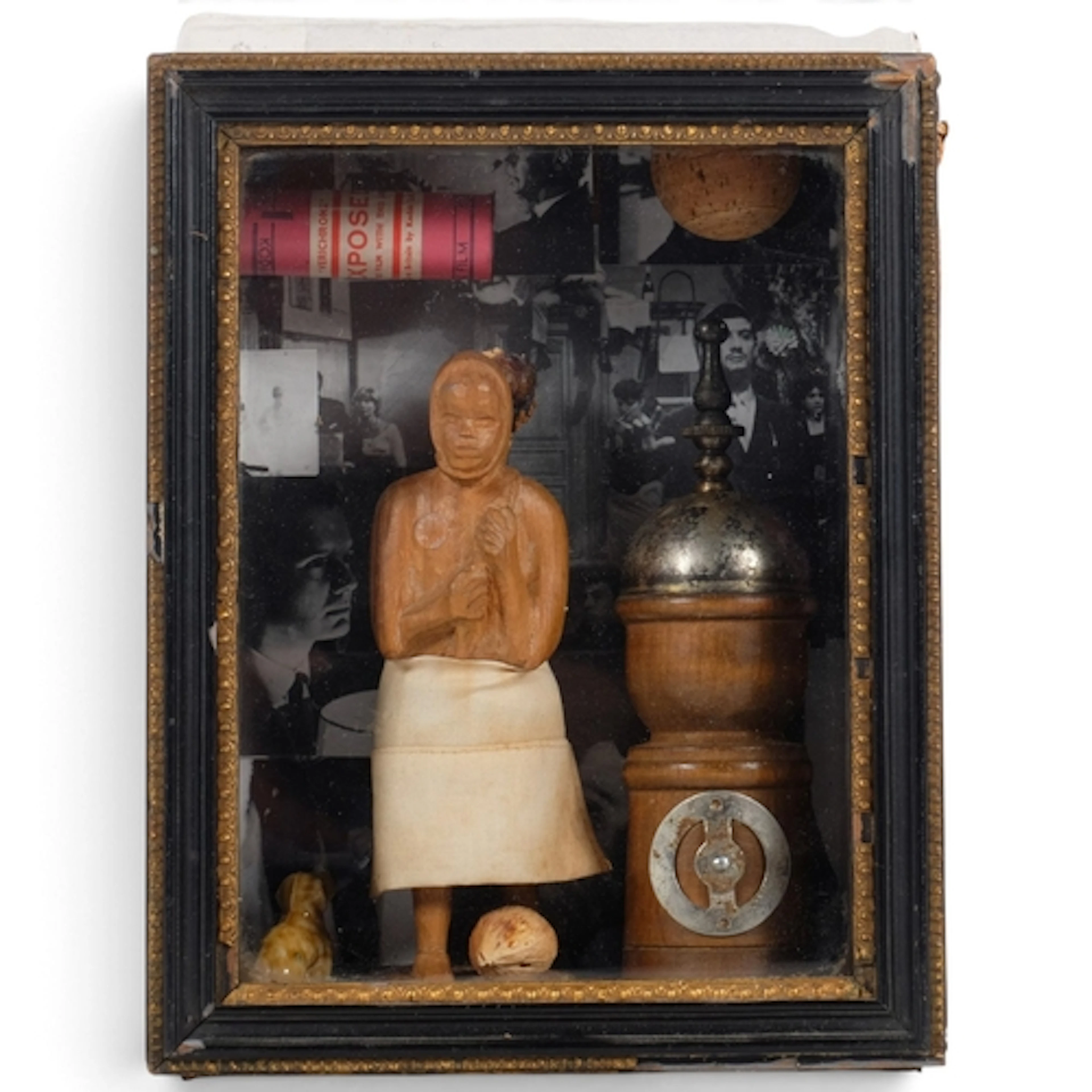 A Japanese mixed media diorama, depicting a figure, in glaze...